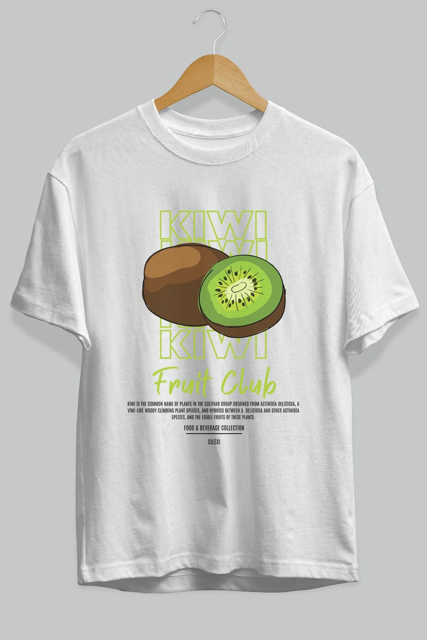 Kiwi Ön Baskılı Oversize t-shirt Erkek Kadın Pamuk Bisiklet Yaka tişort