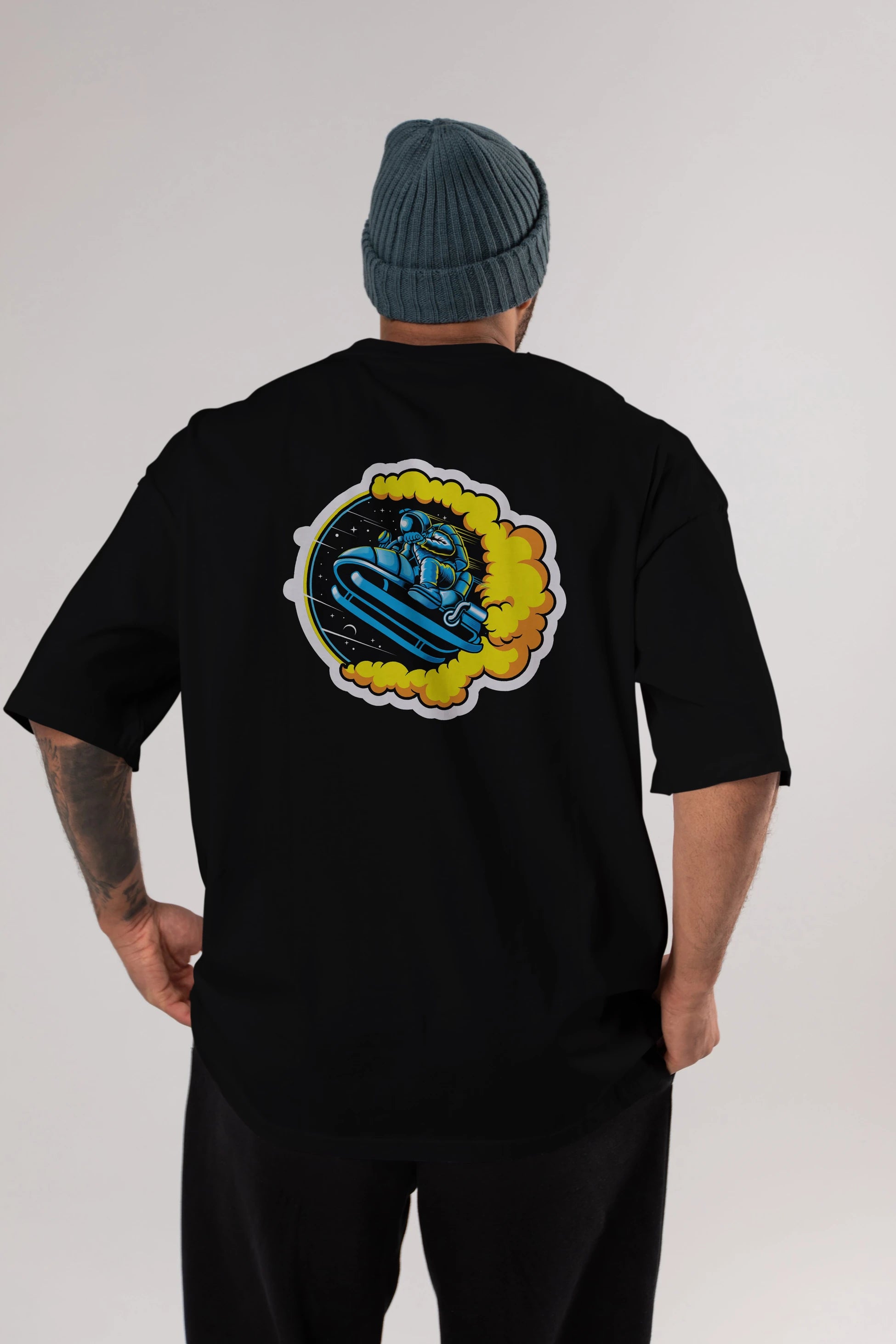 Astrojump with Snowmobile Sticker Arka Baskılı Oversize t-shirt Erkek Kadın Unisex