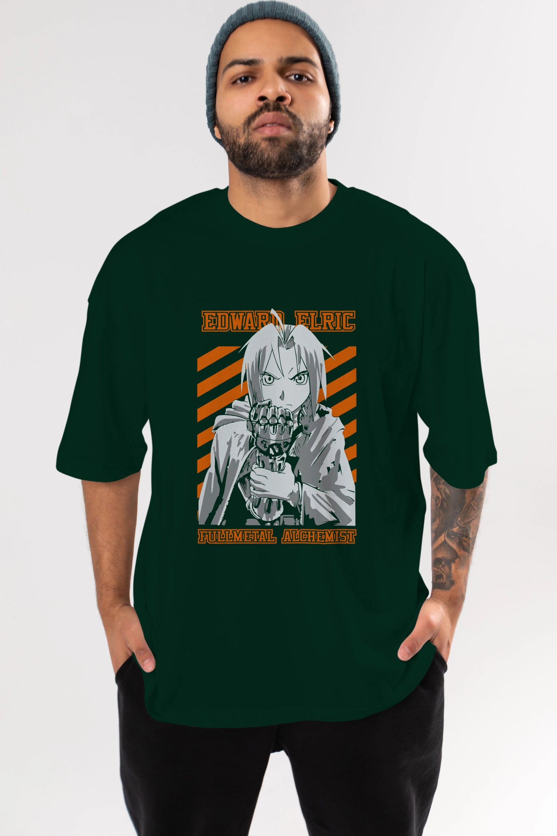 EDWARD ELRIC Anime Ön Baskılı Oversize t-shirt %100 pamuk Erkek Kadın Unisex