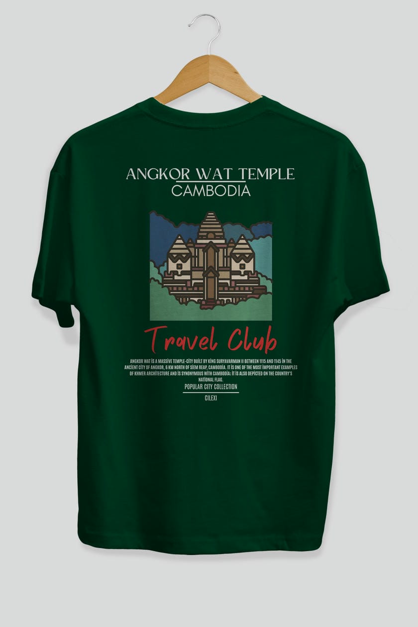 Angkor Wat Temple Cambodia Arka Baskılı Oversize t-shirt Erkek Kadın Pamuk Bisiklet Yaka tişort