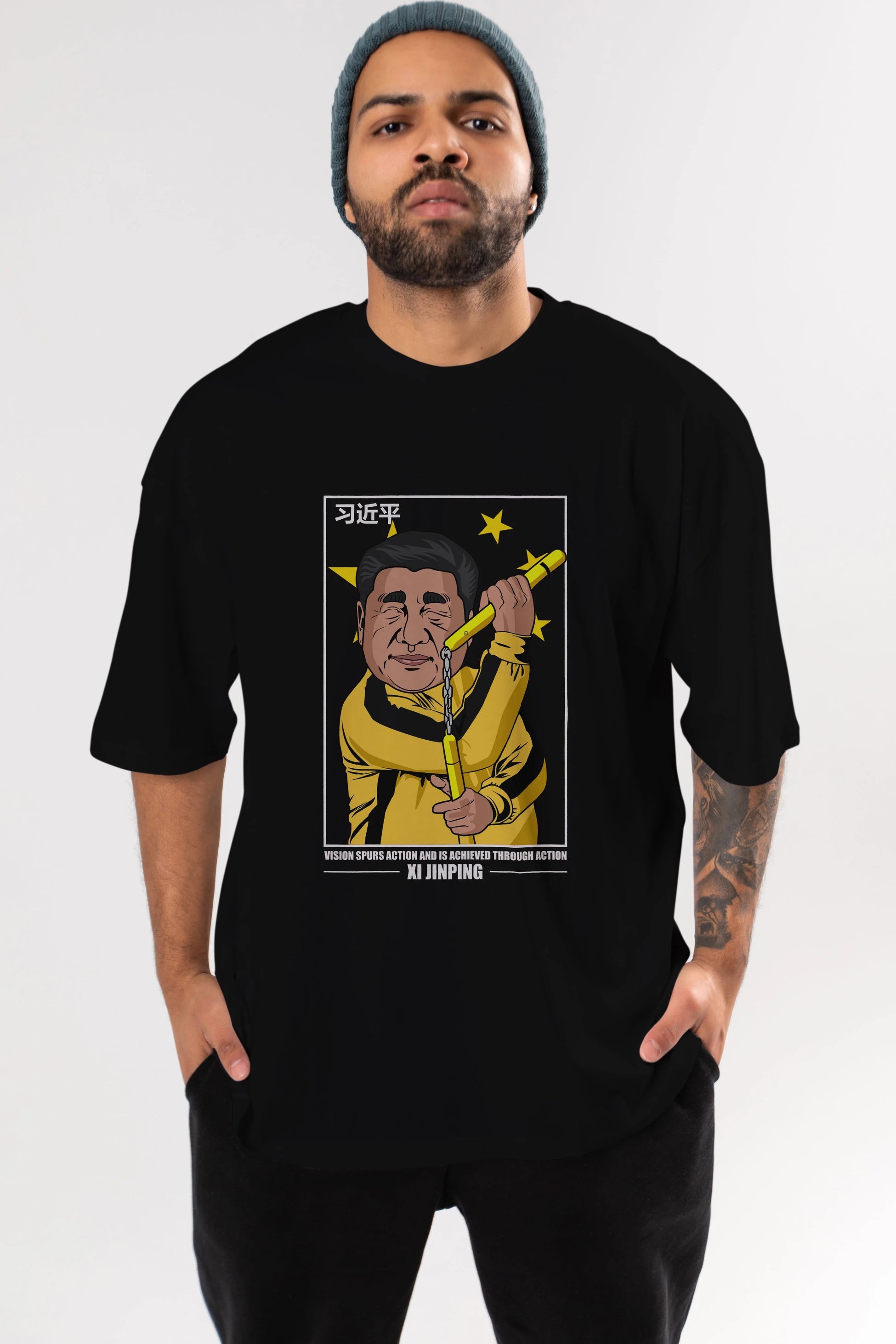 Xi Jinping Bruce Lee Ön Baskılı Oversize t-shirt Erkek Kadın Unisex %100 Pamuk tişort