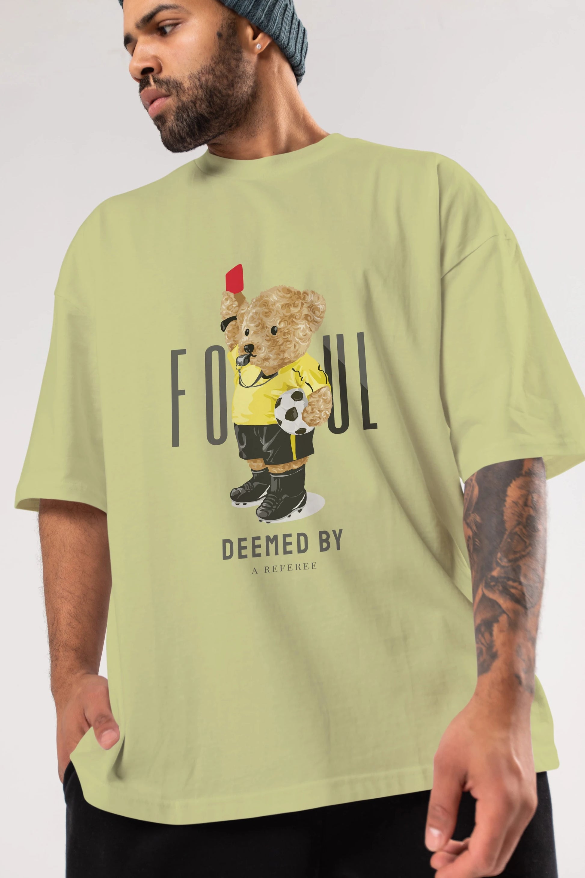 Teddy Bear Kırmızı Kart Ön Baskılı Oversize t-shirt Erkek Kadın Unisex %100 Pamuk