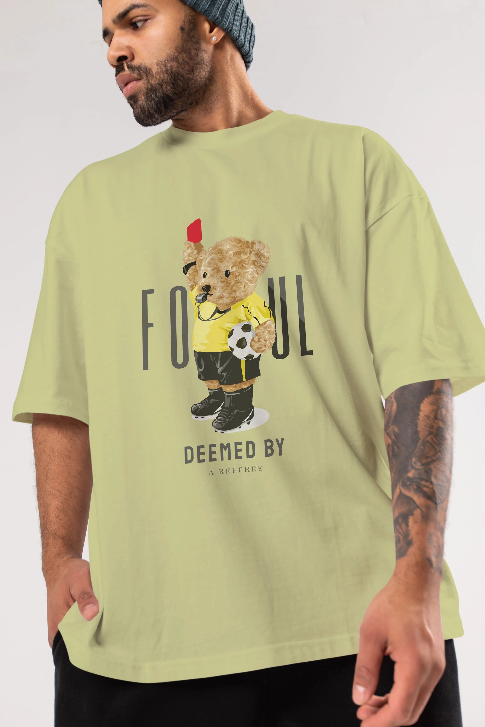 Teddy Bear Kırmızı Kart Ön Baskılı Oversize t-shirt Erkek Kadın Unisex %100 Pamuk