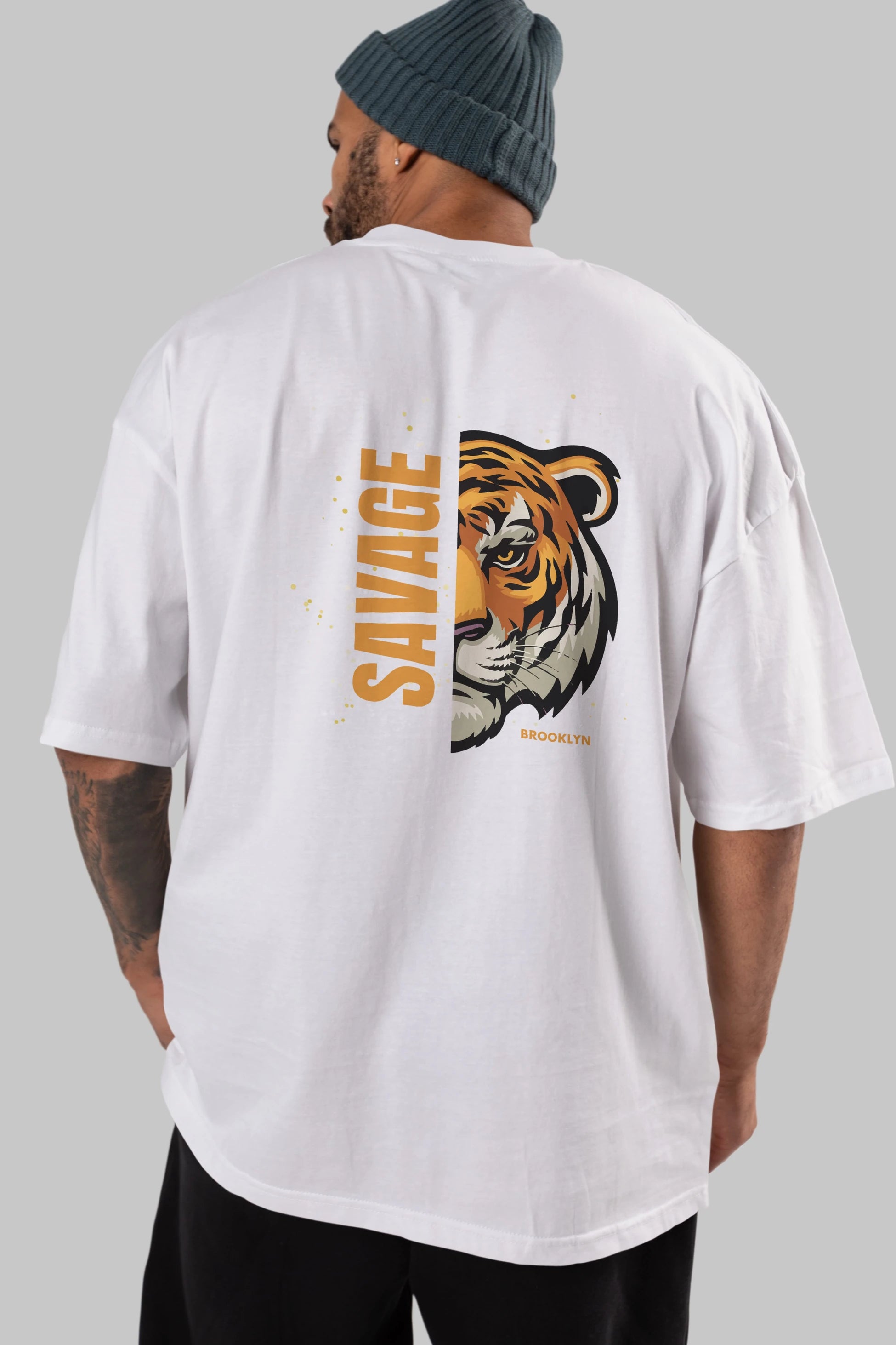 Savage Brooklyn Yazılı Arka Baskılı Oversize t-shirt Erkek Kadın Unisex