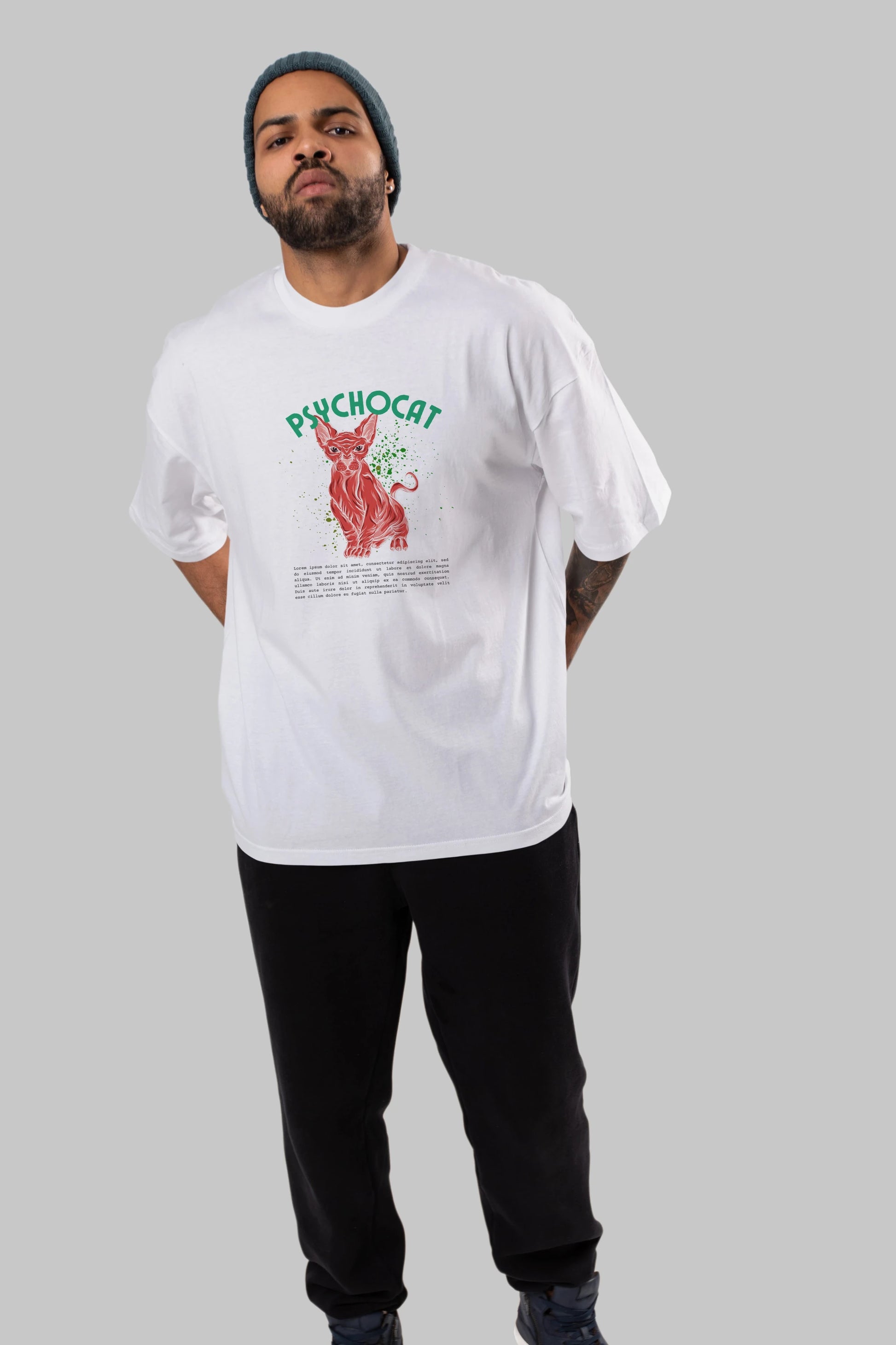 Psychocat Ön Baskılı Oversize t-shirt Erkek Kadın Unisex