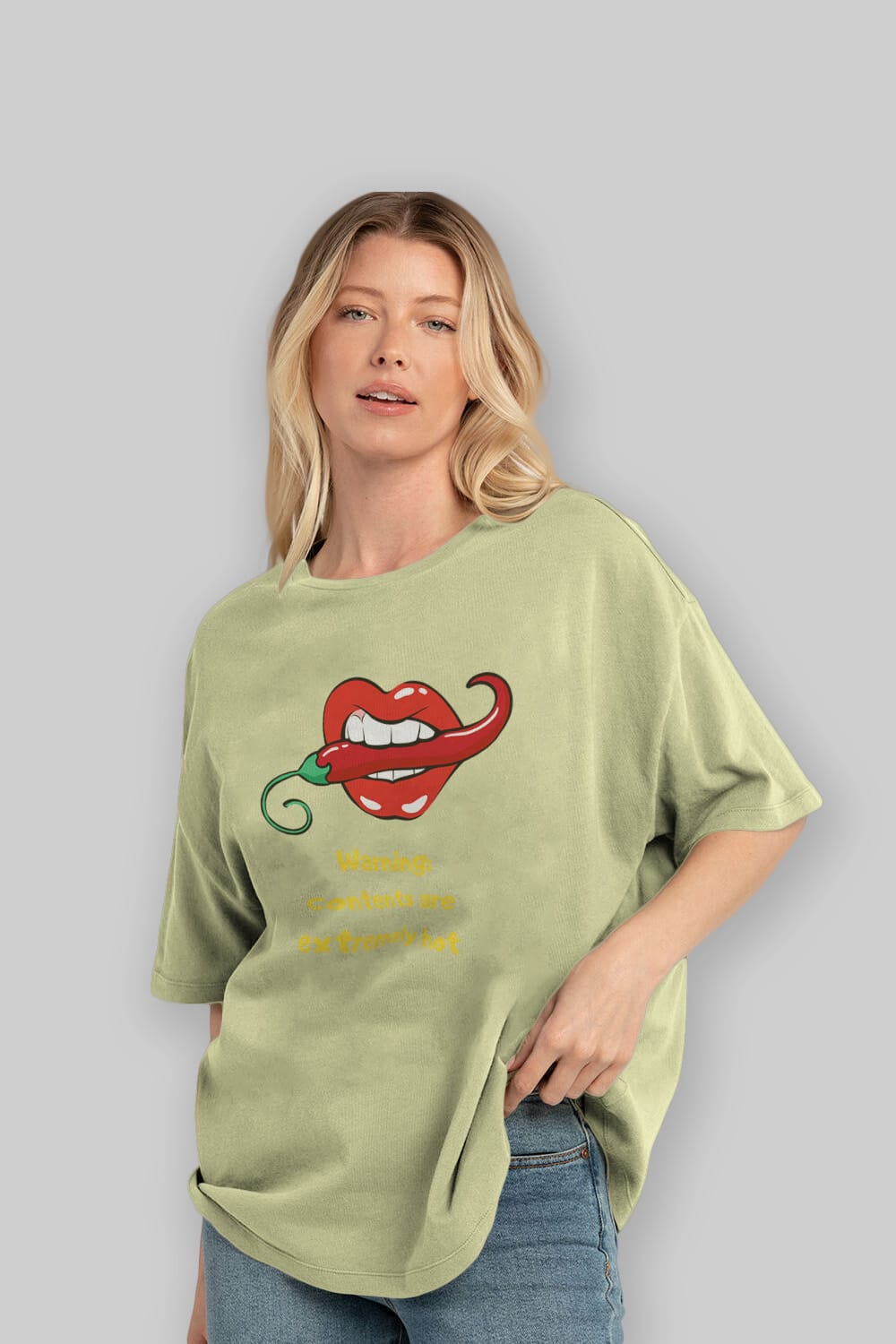 Warning Contents Yazılı Ön Baskılı Oversize t-shirt Erkek Kadın Unisex