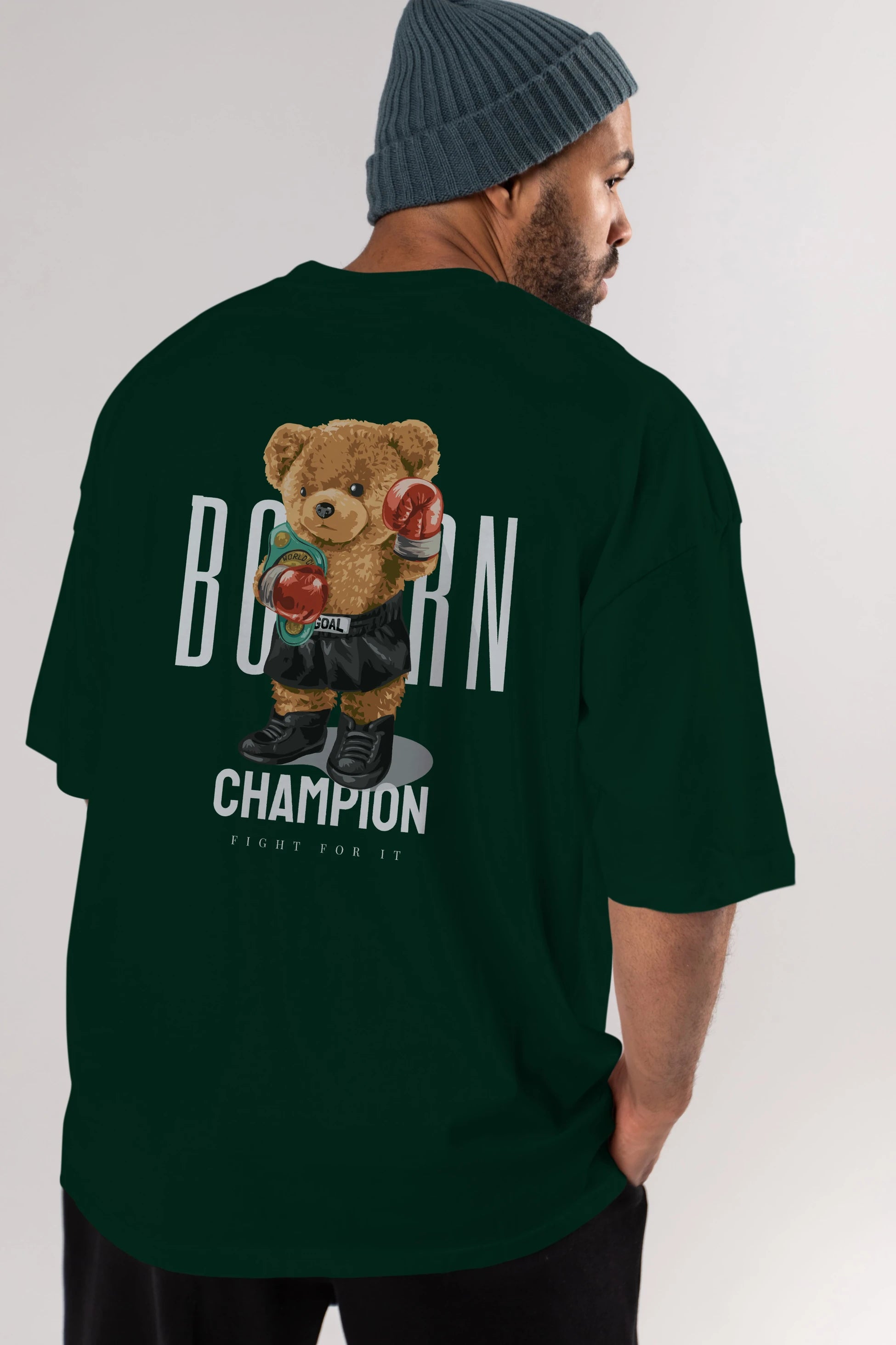 Teddy Bear Champion Arka Baskılı Oversize t-shirt Erkek Kadın Unisex %100 Pamuk