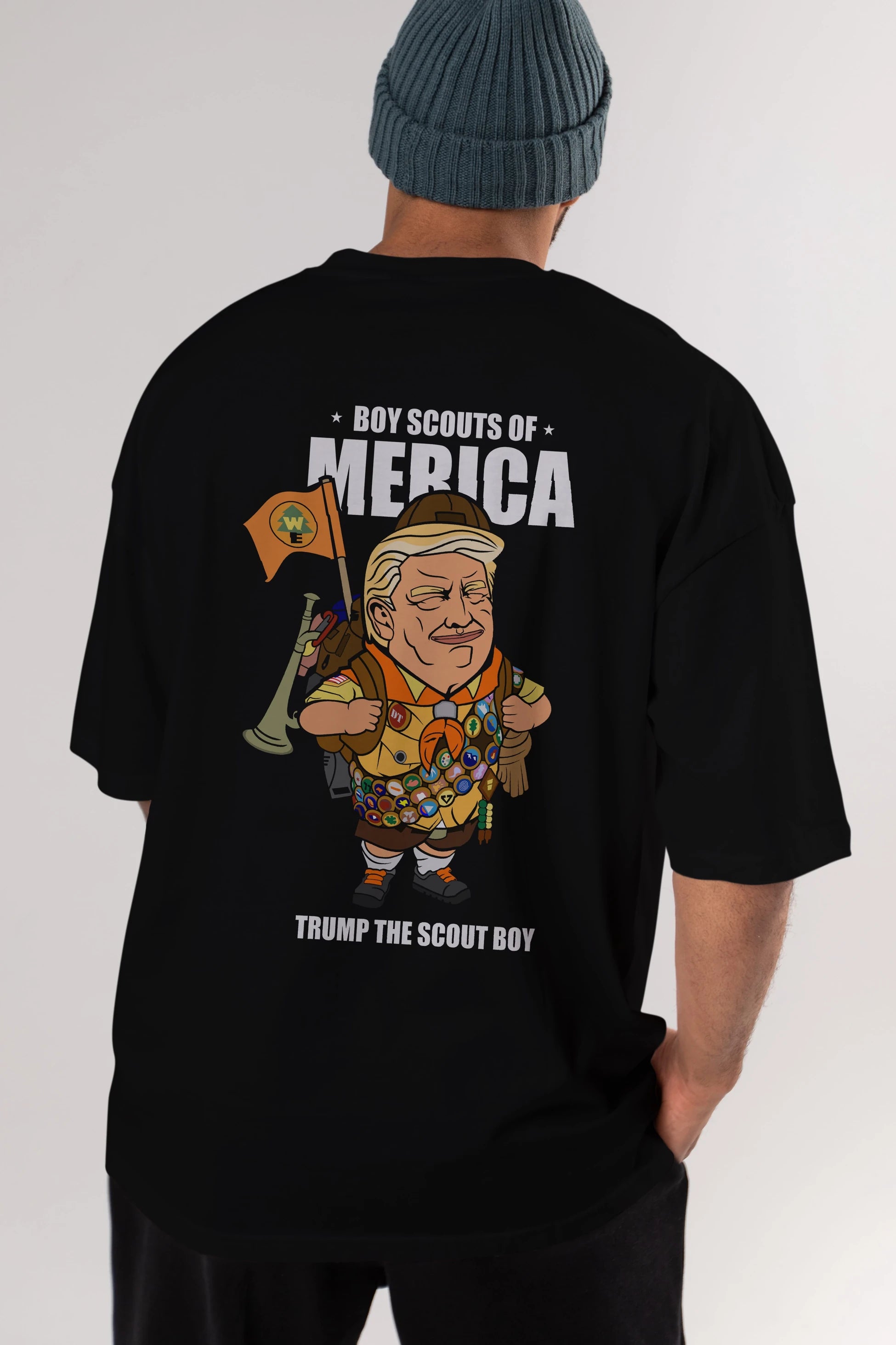 Trump Scout Boy Arka Baskılı Oversize t-shirt Erkek Kadın Unisex %100 Pamuk tişort