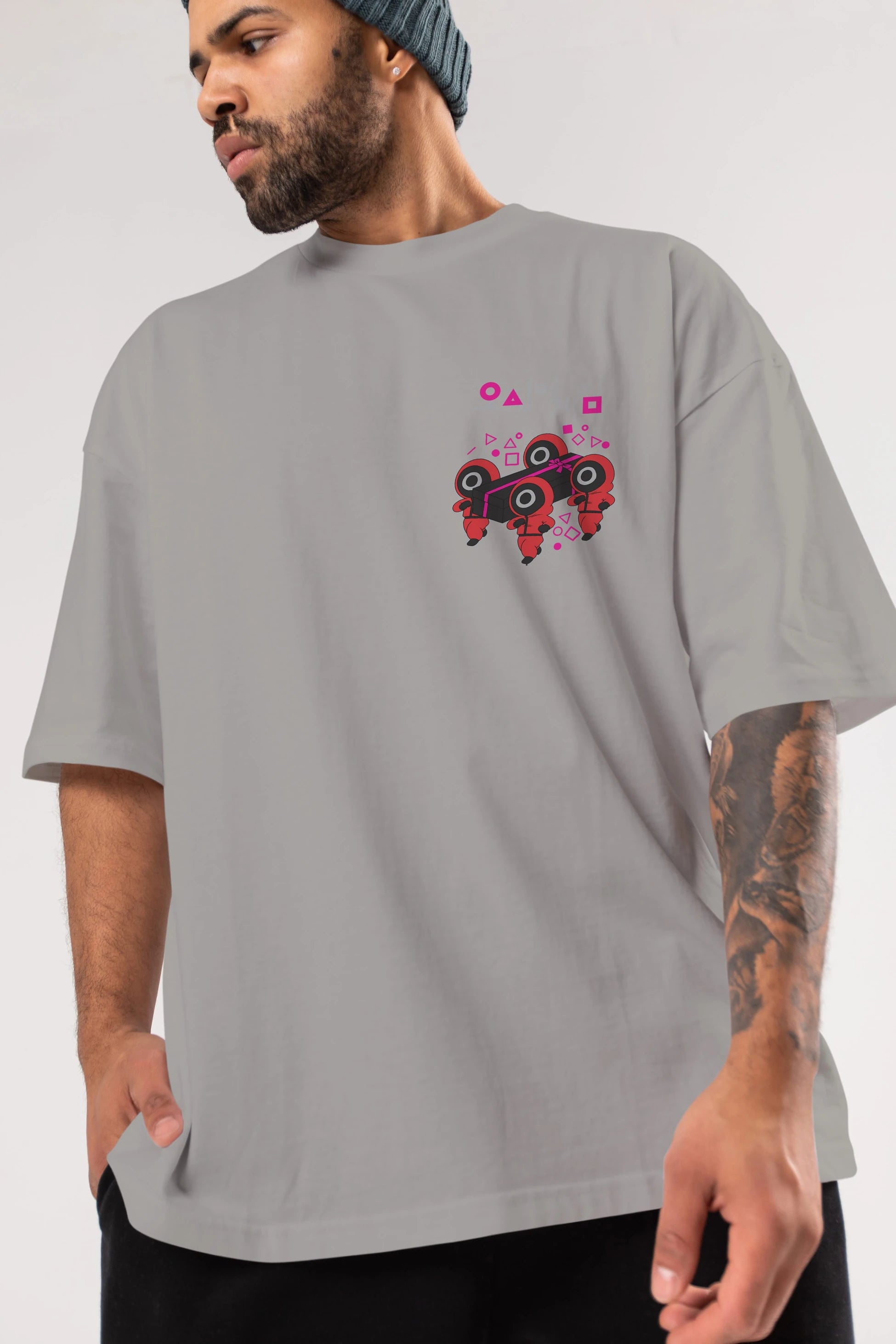 Squid Game (6) Ön Sol Baskılı Oversize t-shirt Erkek Kadın Unisex %100 Pamuk Bisiklet Yaka tişort