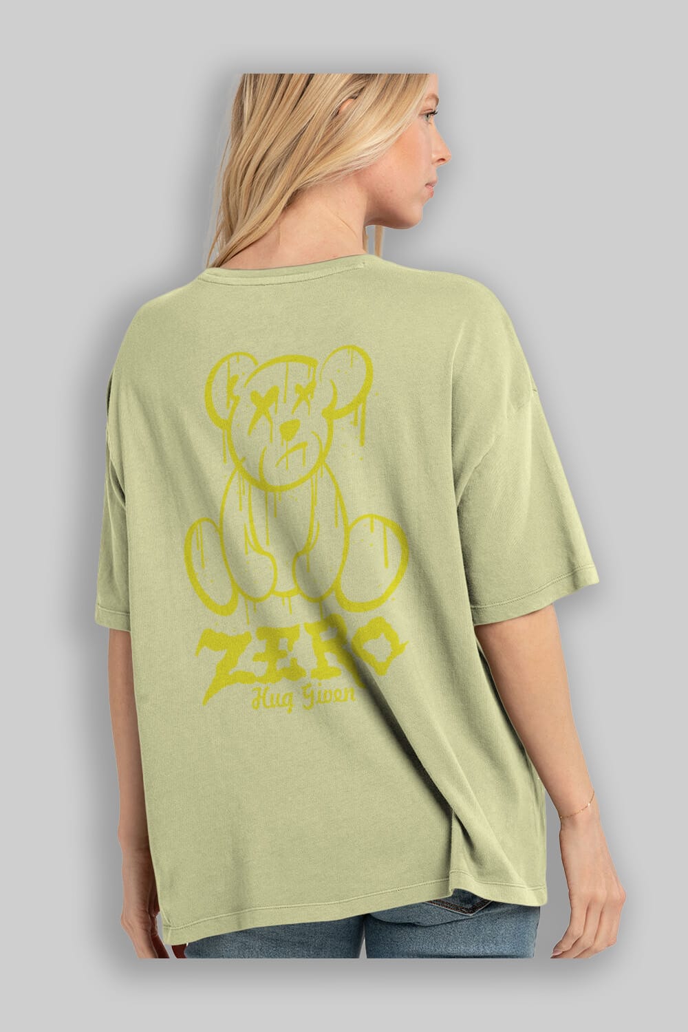Zero Hug Given Bear Arka Baskılı Oversize t-shirt Erkek Kadın Unisex