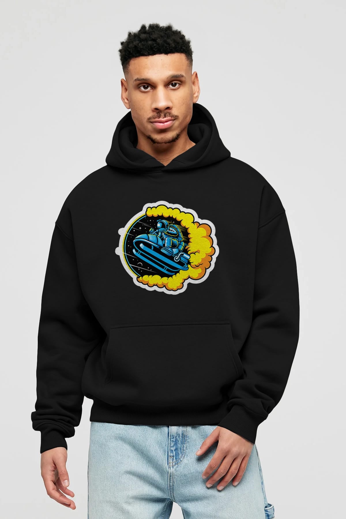 Astrojump with Snowmobile Sticker Ön Baskılı Hoodie Oversize Kapüşonlu Sweatshirt Erkek Kadın Unisex