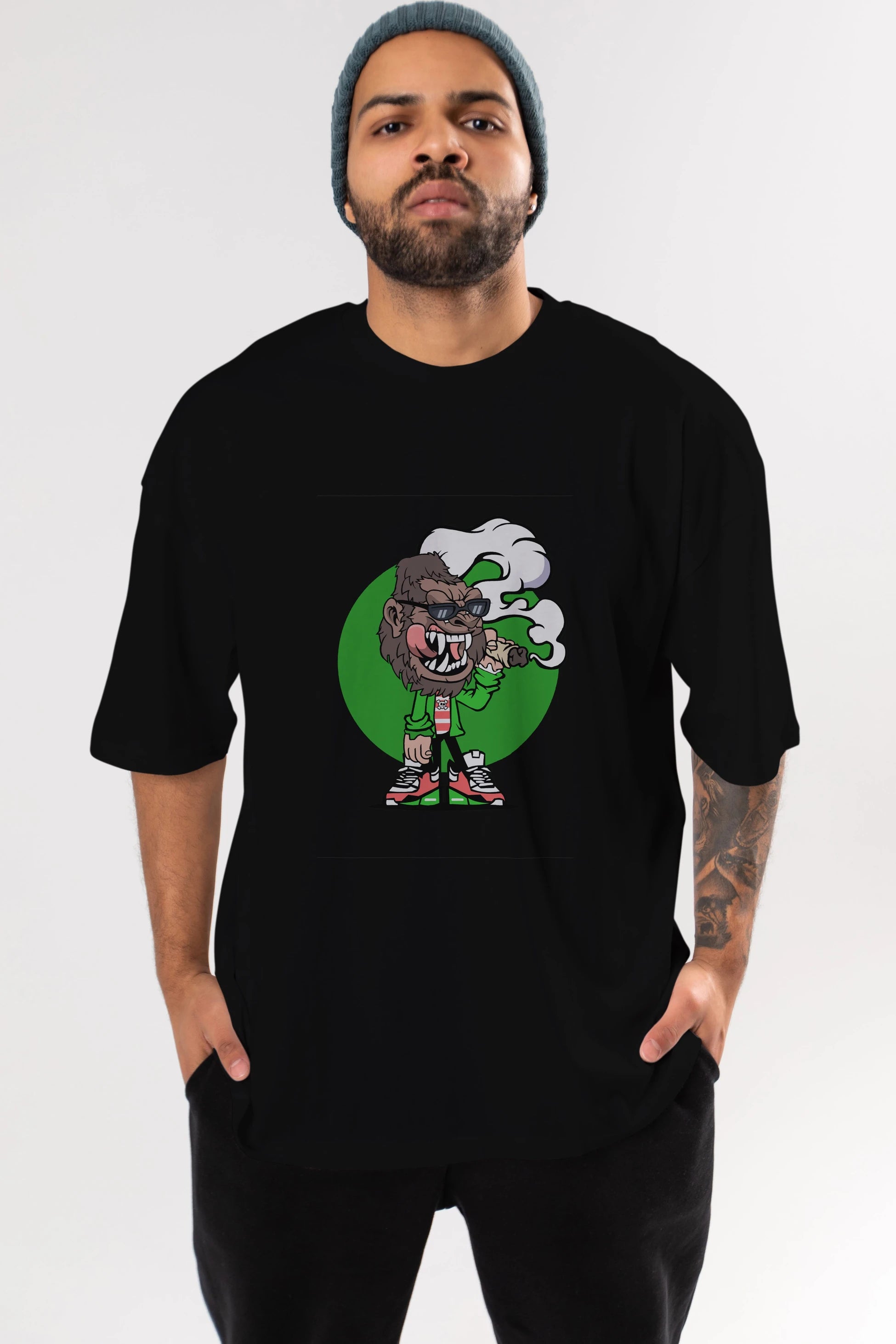 Gorilla Smoker Ön Baskılı Oversize t-shirt Erkek Kadın Unisex %100 Pamuk tişort
