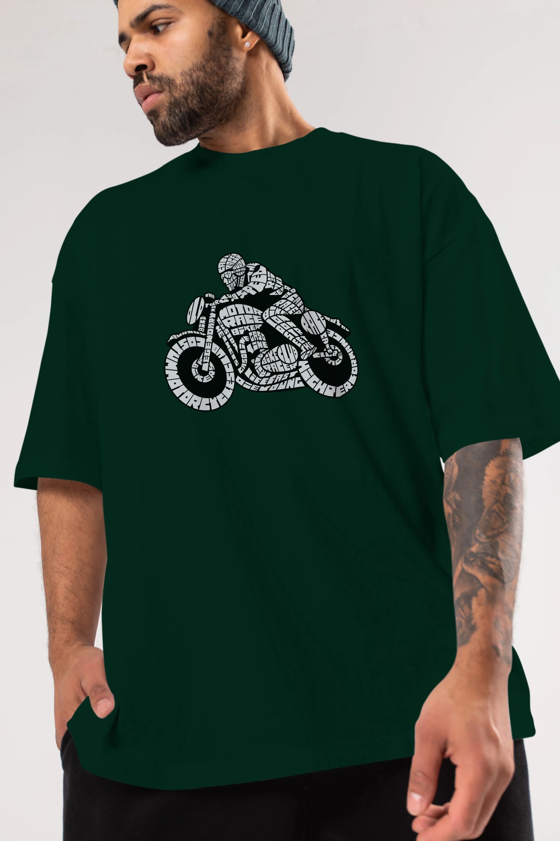 Caferacer Ön Baskılı Oversize t-shirt %100 pamuk Erkek Kadın Unisex