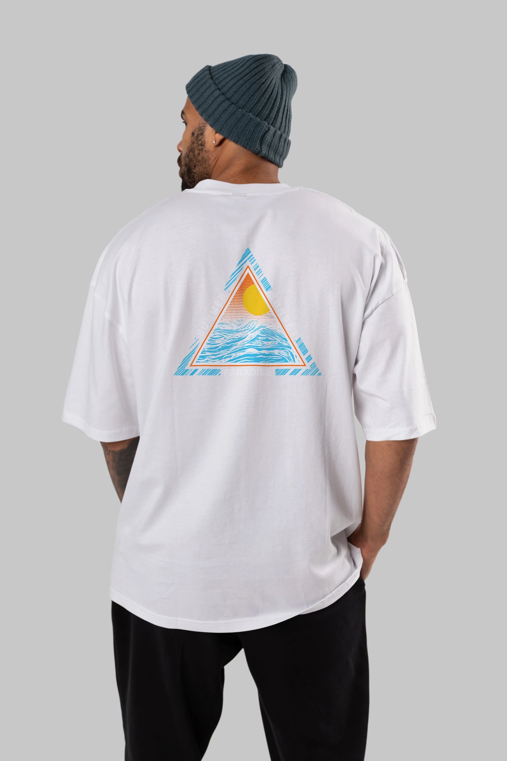 Summer Sunset Paradise Arka Baskılı Oversize t-shirt Erkek Kadın Unisex