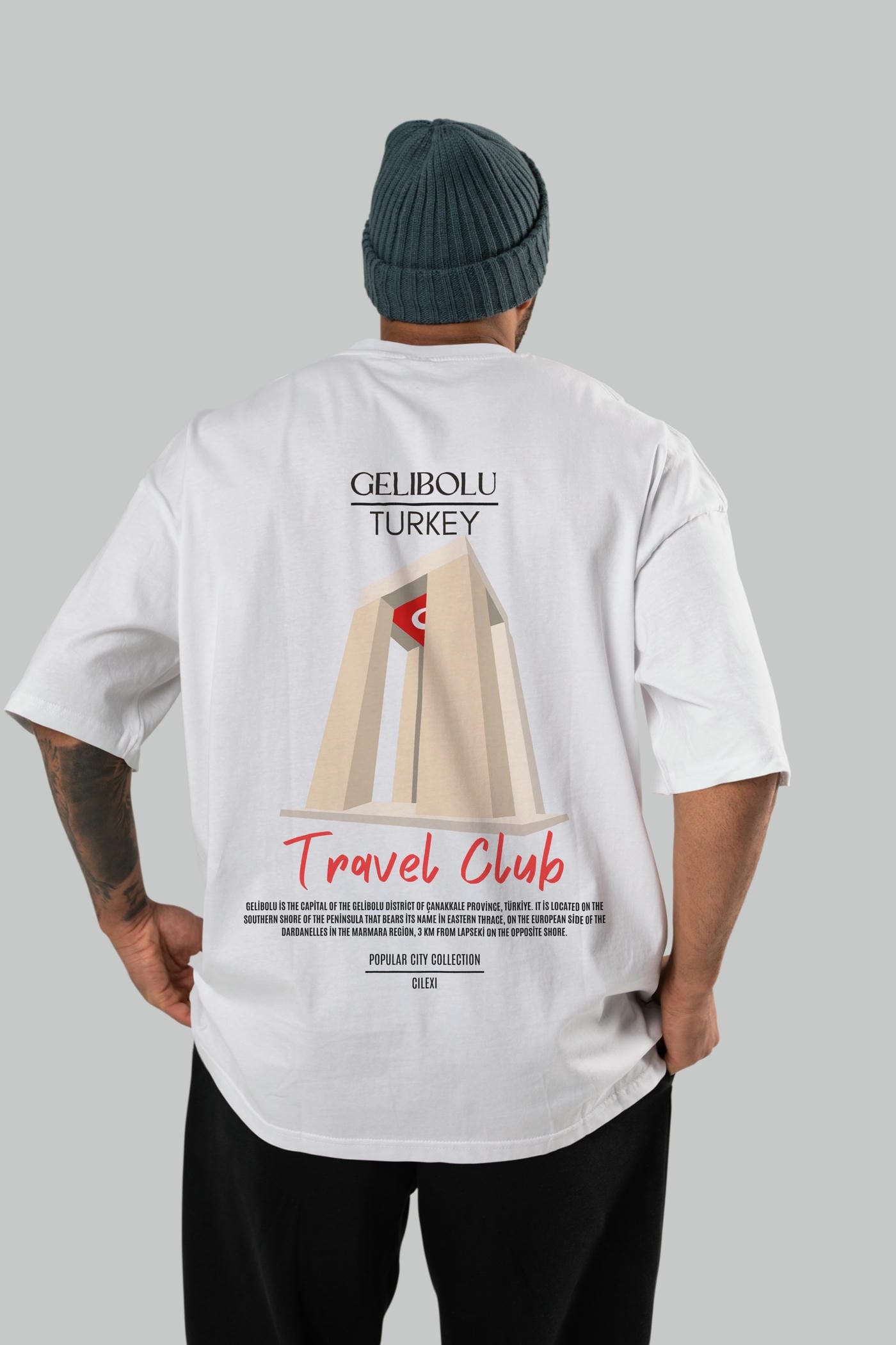 Gelibolu Turkey Arka Baskılı Oversize t-shirt Erkek Kadın Pamuk Bisiklet Yaka tişort