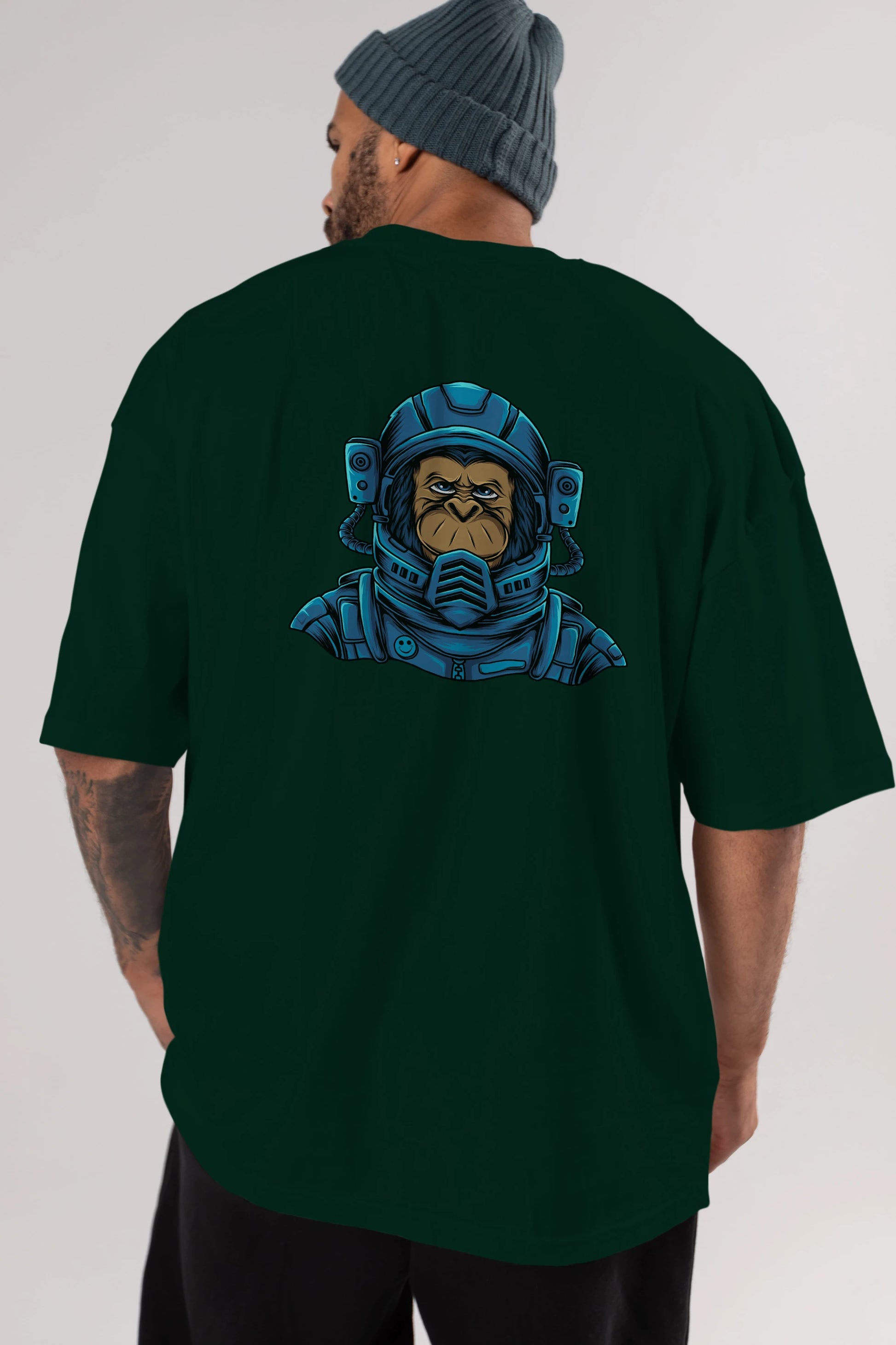 Astromonkey Arka Baskılı Oversize t-shirt Erkek Kadın Unisex