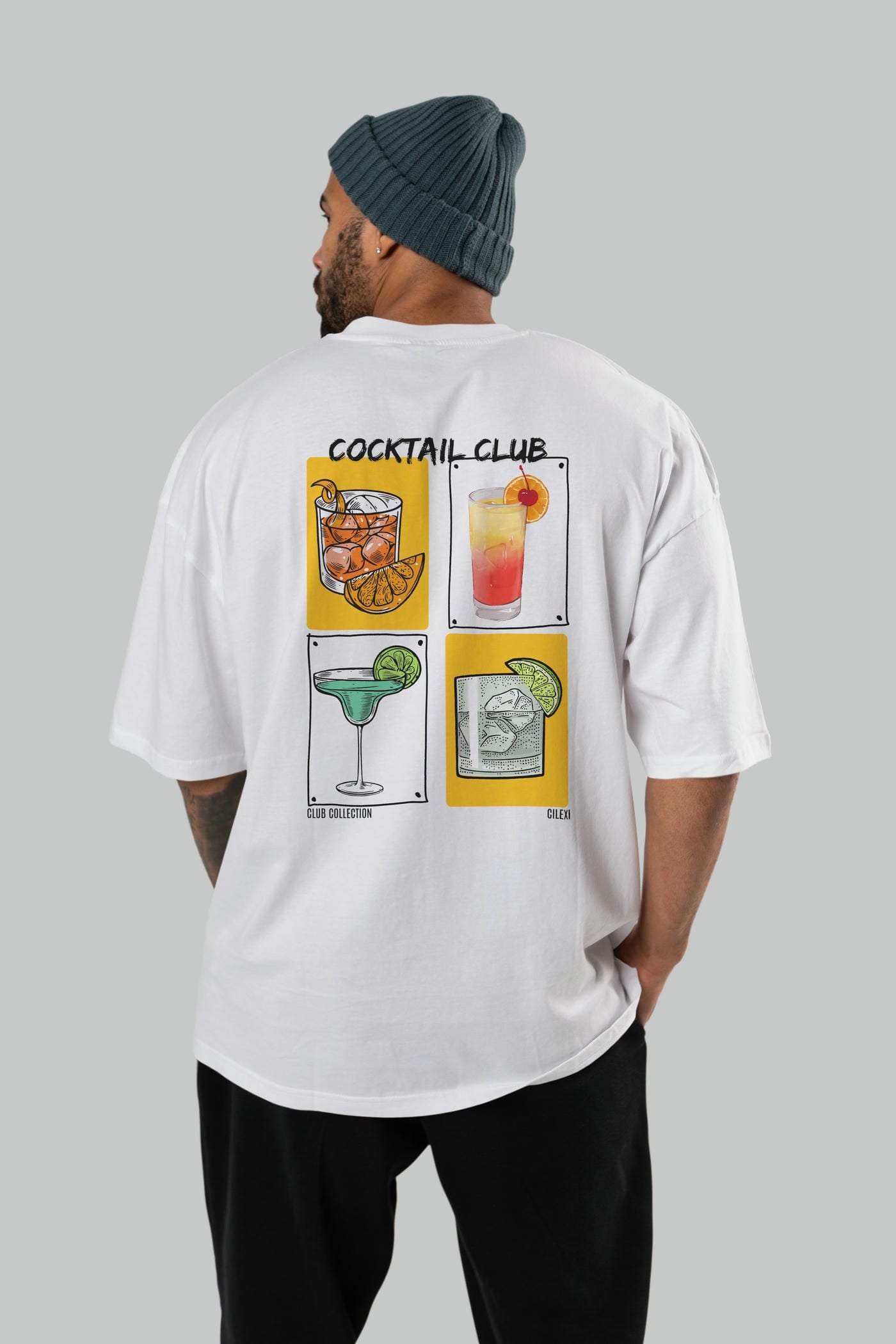 Cocktail Club Arka Baskılı Oversize t-shirt Erkek Kadın %100 Pamuk Bisiklet Yaka tişort