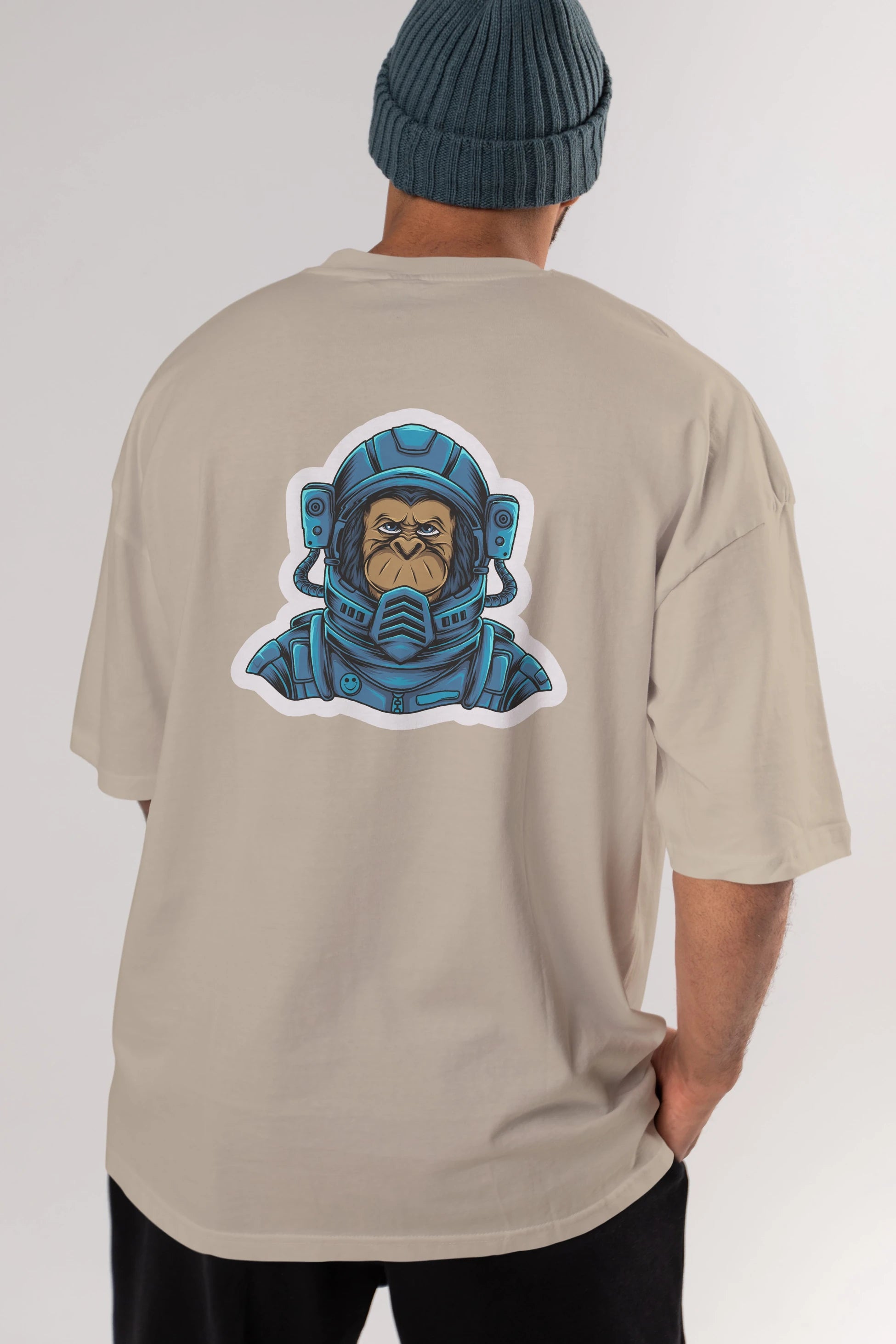 Astromonkey Sticker Arka Baskılı Oversize t-shirt Erkek Kadın Unisex