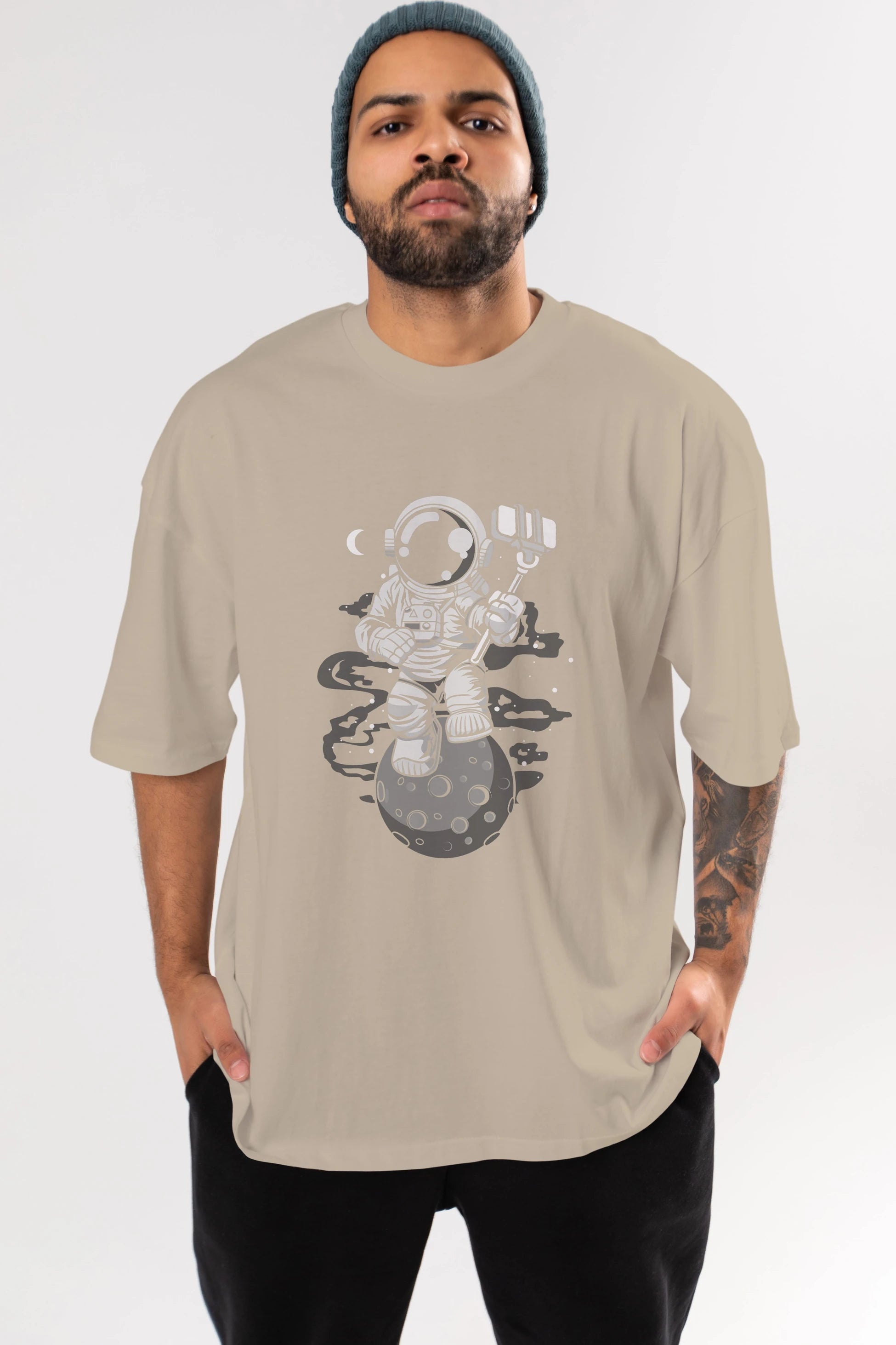 Astronaut Selfie Ön Baskılı Oversize t-shirt Erkek Kadın Unisex