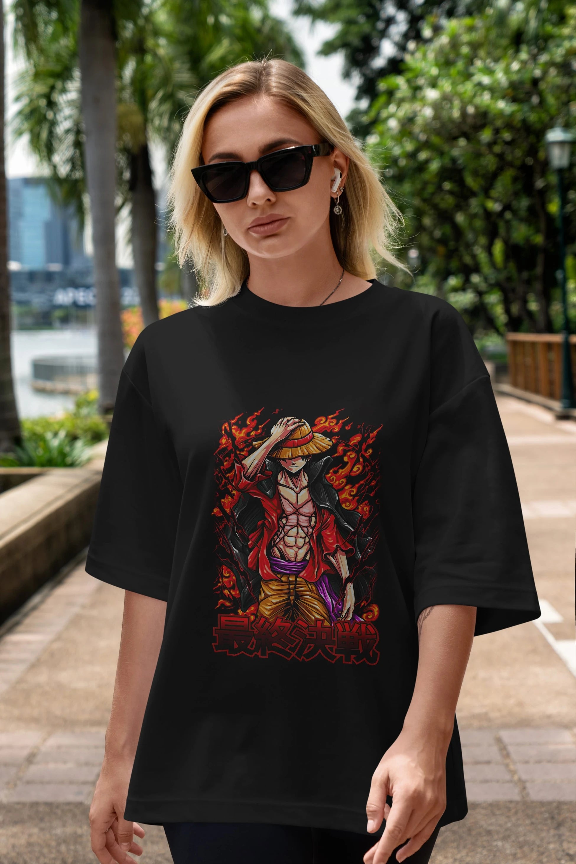 MONKEY D. LUFFY (3) Anime Ön Baskılı Oversize t-shirt %100 pamuk Erkek Kadın Unisex