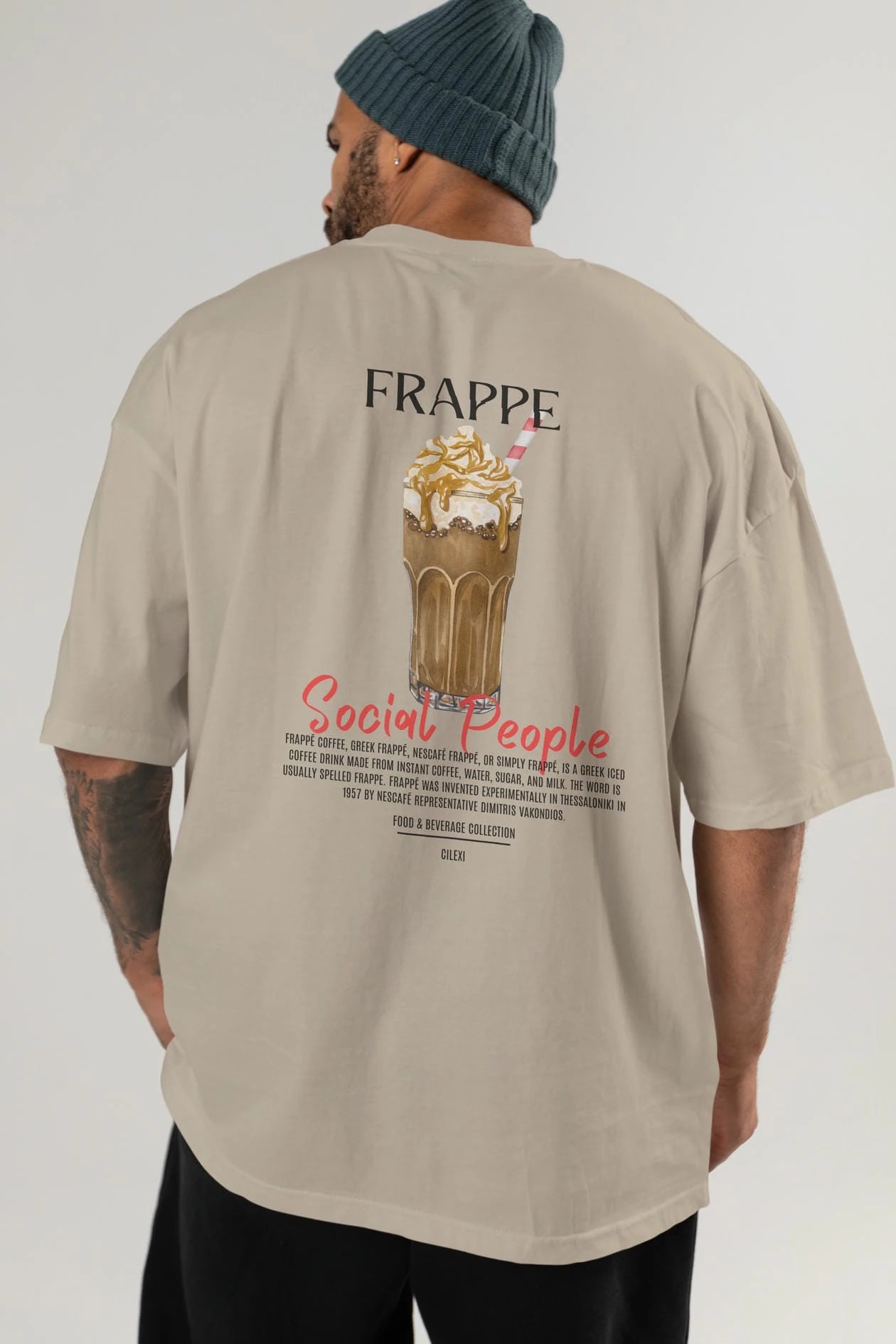 Frappe Kokteyl Serisi Baskılı Oversize t-shirt Erkek Kadın Unisex %100 Pamuk Bisiklet Yaka tişort