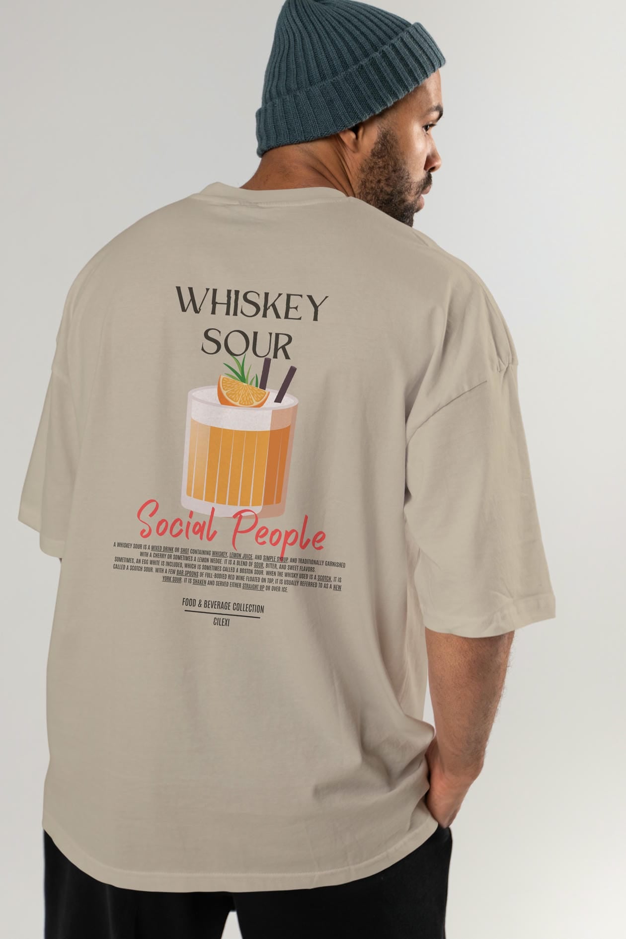 Whıskey Sour Kokteyl Serisi Baskılı Oversize t-shirt Erkek Kadın Unisex %100 Pamuk Bisiklet Yaka tişort
