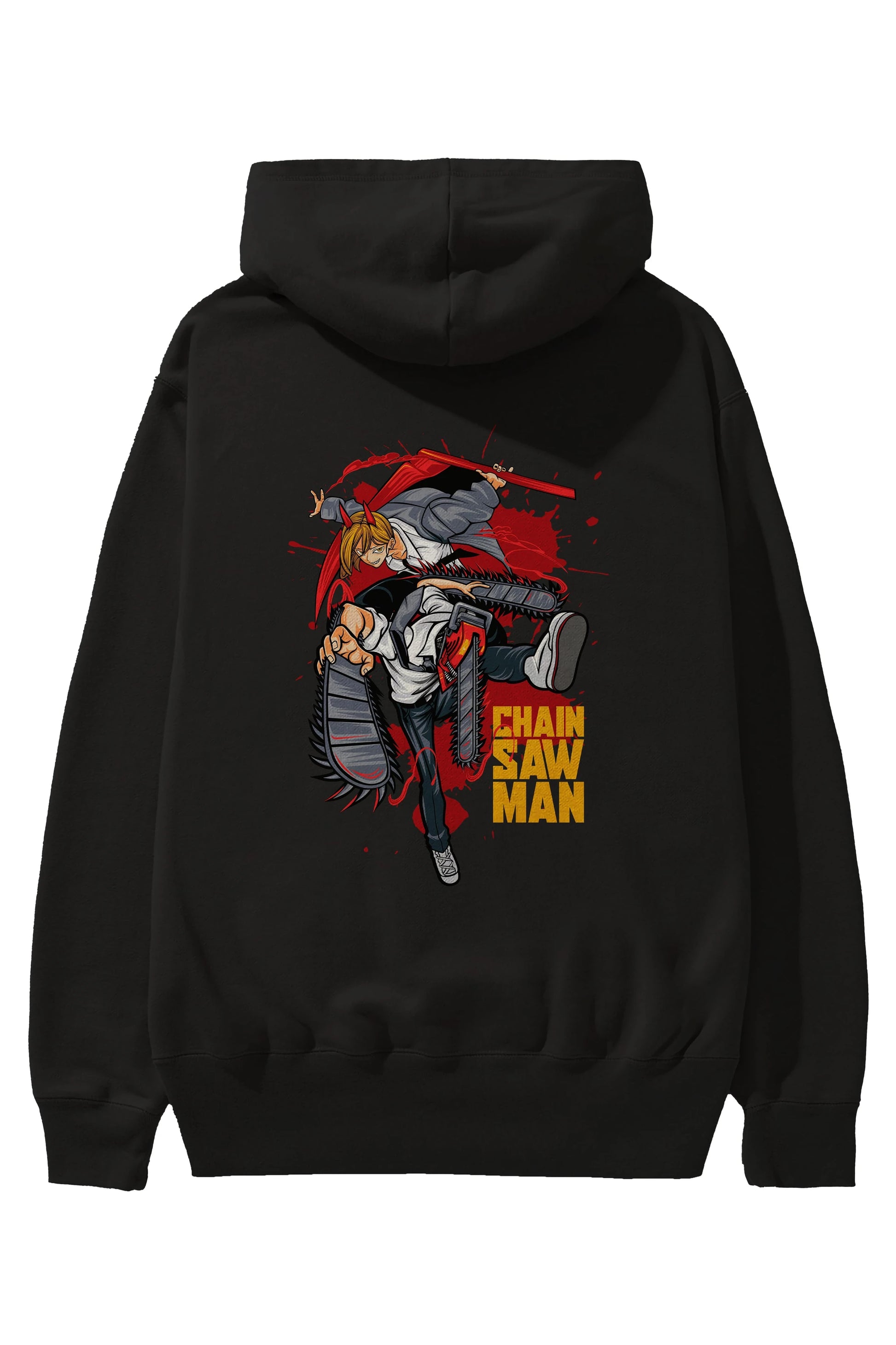 DENJI and POWER Anime Arka Baskılı Hoodie Oversize Kapüşonlu Sweatshirt Erkek Kadın Unisex