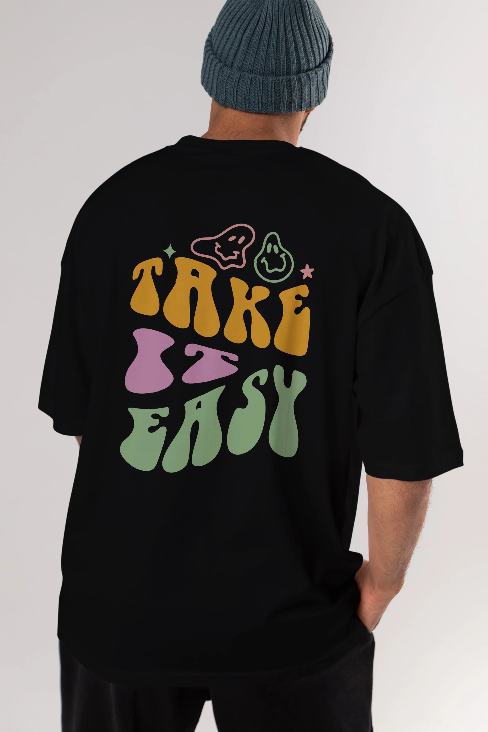 Take it Easy Yazılı Arka Baskılı Oversize t-shirt Erkek Kadın Unisex