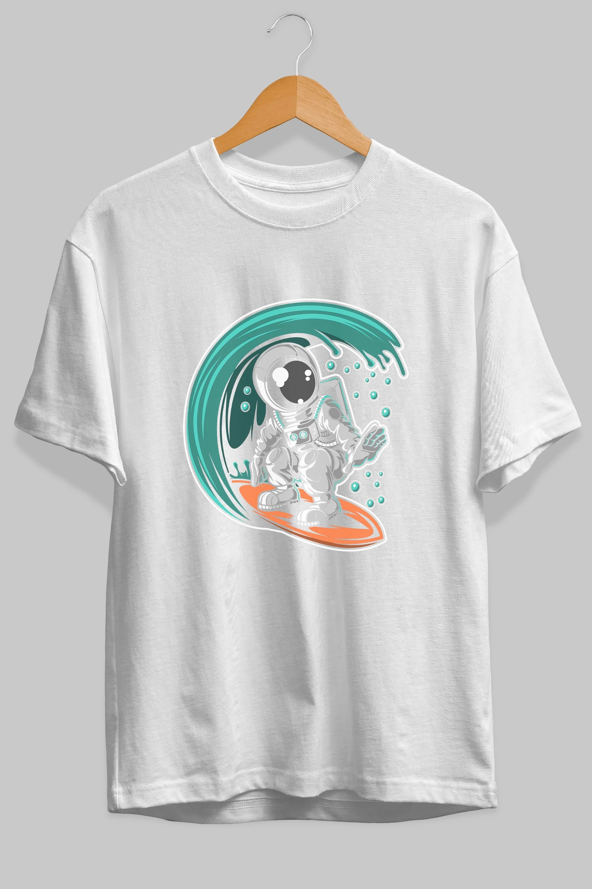 Astronaut Surfing Ön Baskılı Oversize t-shirt Erkek Kadın Unisex