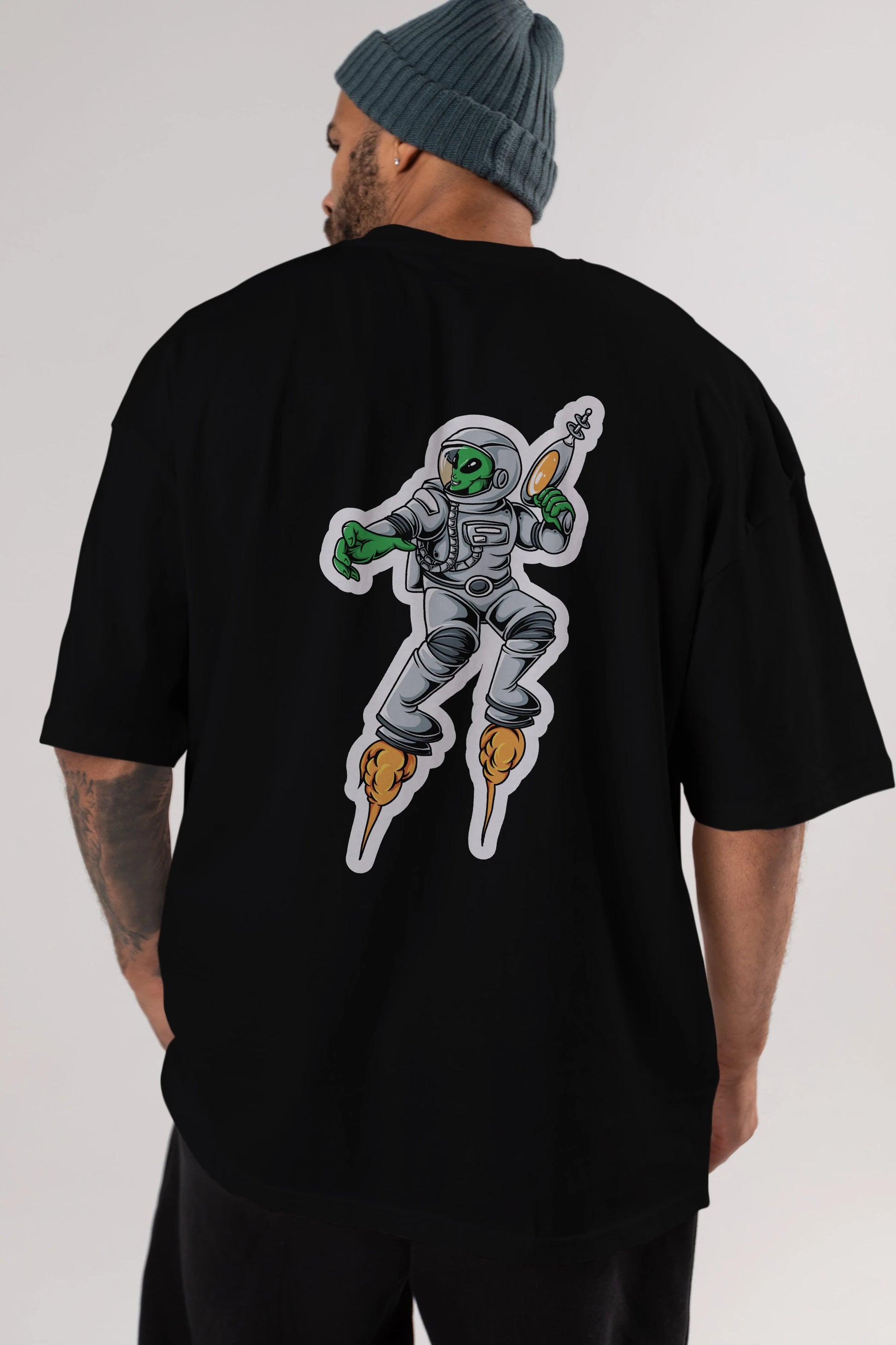 Alien Wars Sticker Arka Baskılı Oversize t-shirt Erkek Kadın Unisex