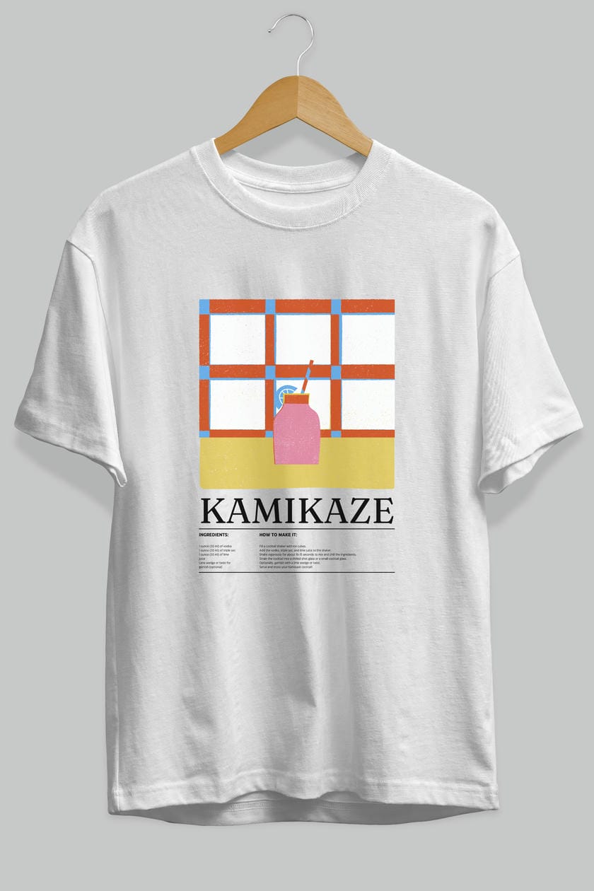 Kamikaze Kokteyl Ön Baskılı Oversize t-shirt Erkek Kadın %100 Pamuk Bisiklet Yaka tişort