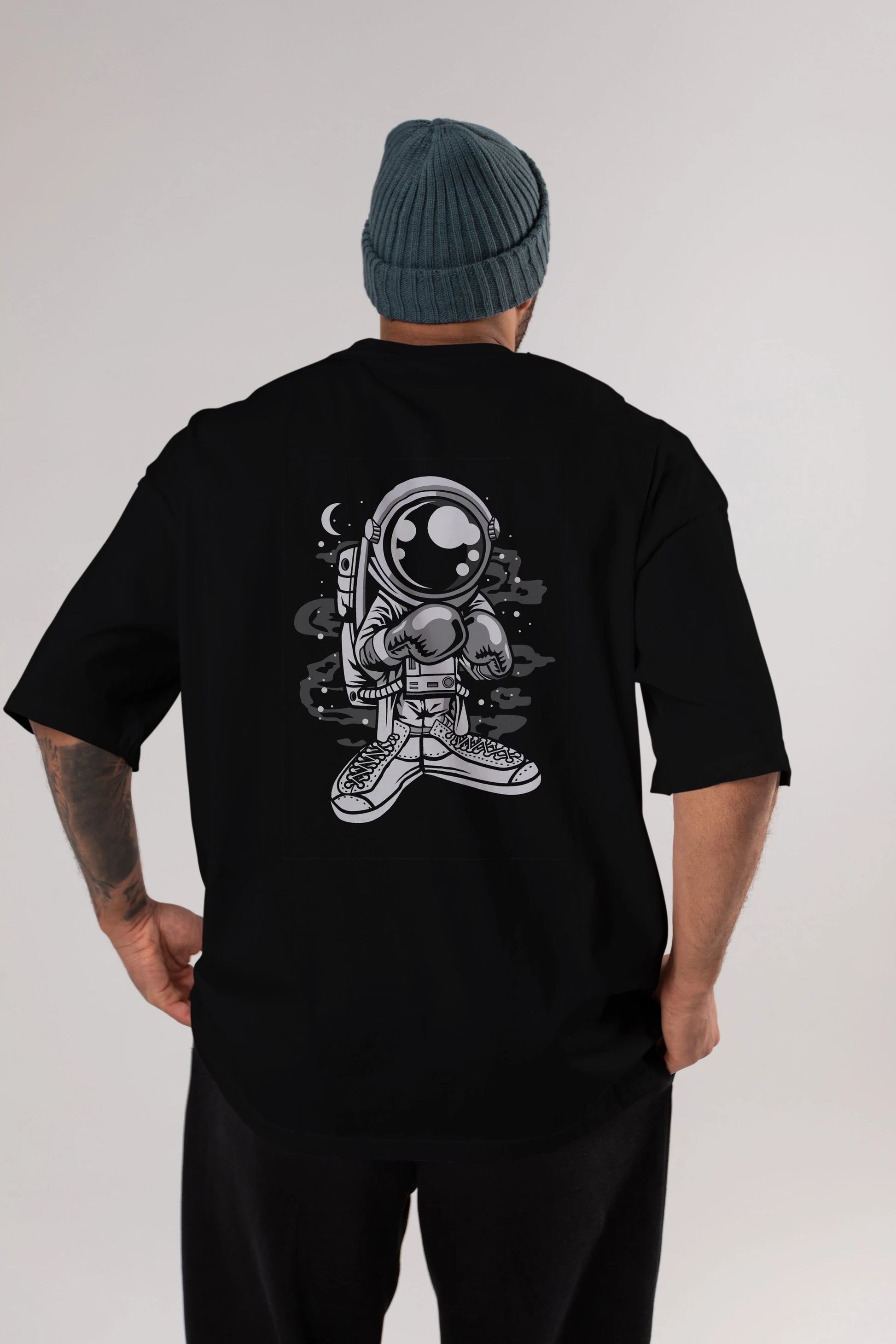 Astronaut Boxer Arka Baskılı Oversize t-shirt Erkek Kadın Unisex