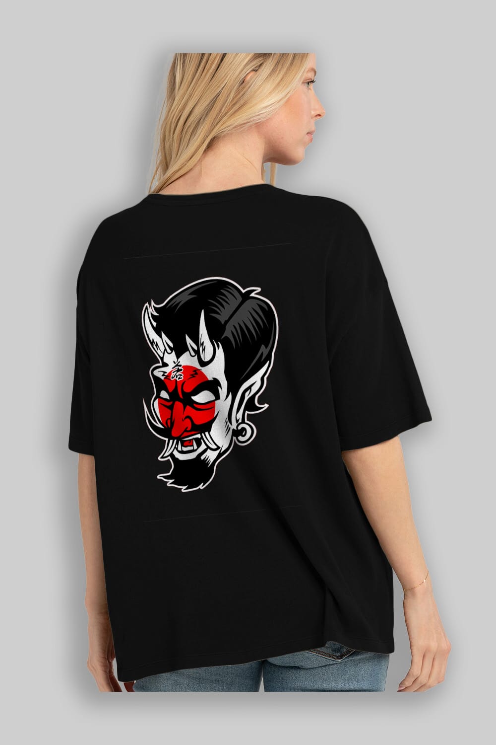 Japanese Devil Arka Baskılı Oversize t-shirt Erkek Kadın Unisex %100 Pamuk tişort