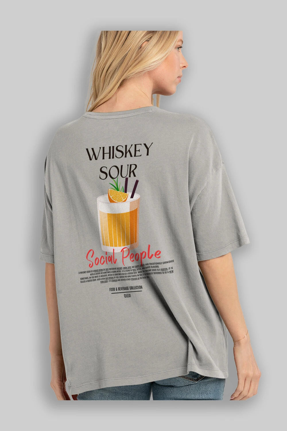 Whıskey Sour Kokteyl Serisi Baskılı Oversize t-shirt Erkek Kadın Unisex %100 Pamuk Bisiklet Yaka tişort