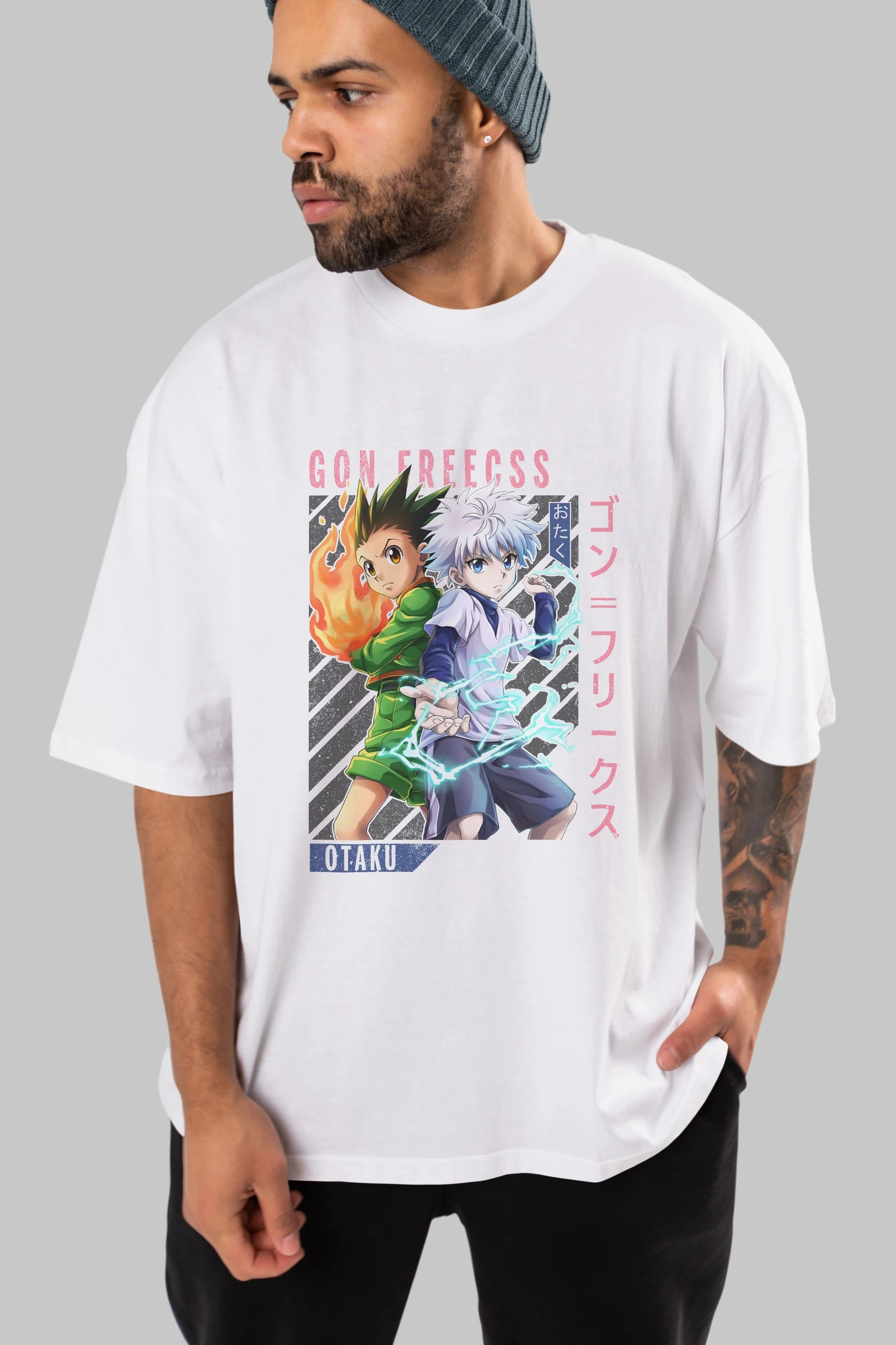 Gon Freecss HUNTER X HUNTER 1 Anime Ön Baskılı Oversize t-shirt %100 pamuk Erkek Kadın Unisex