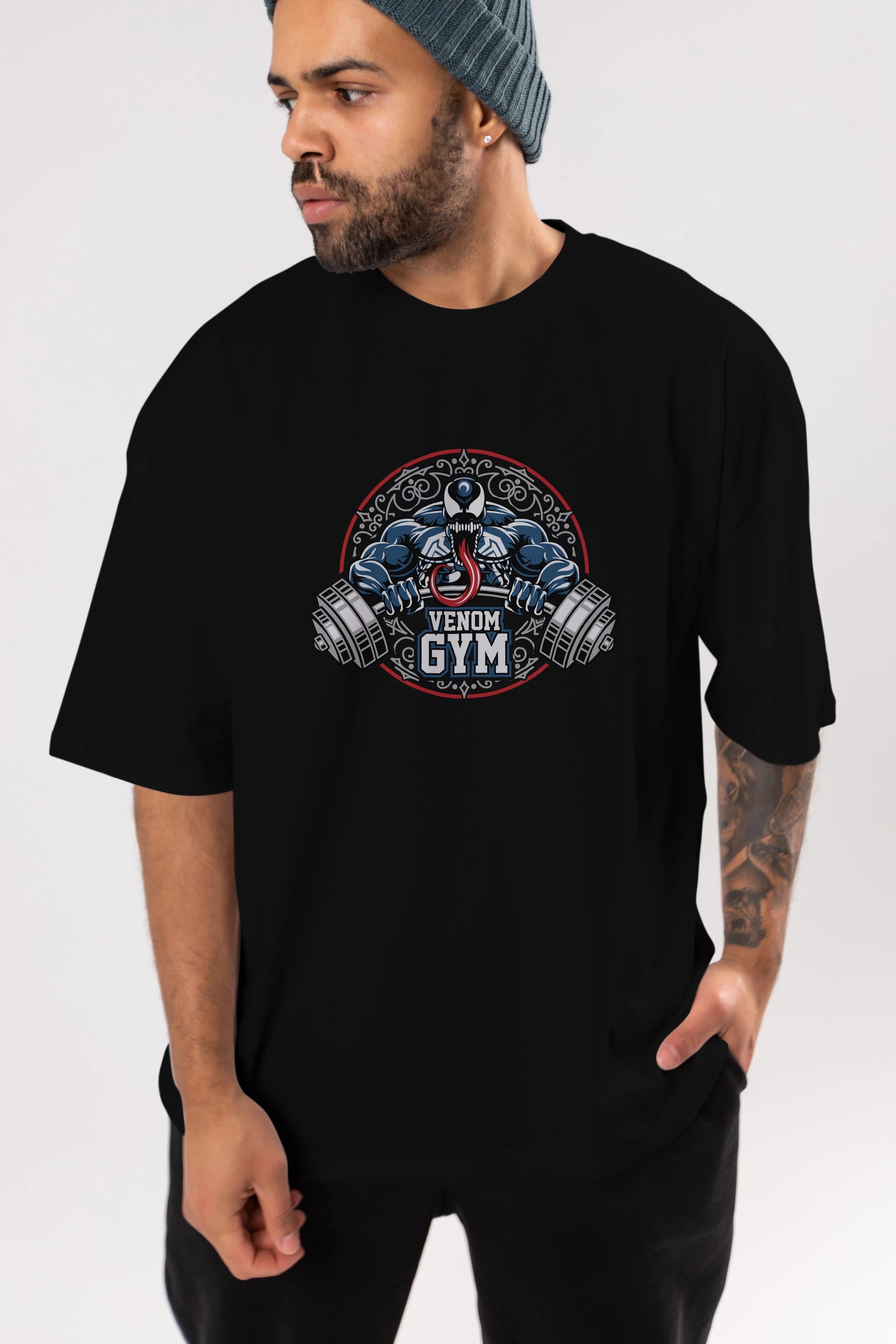 Venom GYM Ön Baskılı Oversize t-shirt Erkek Kadın Unisex %100 Pamuk Bisiklet Yaka tişort
