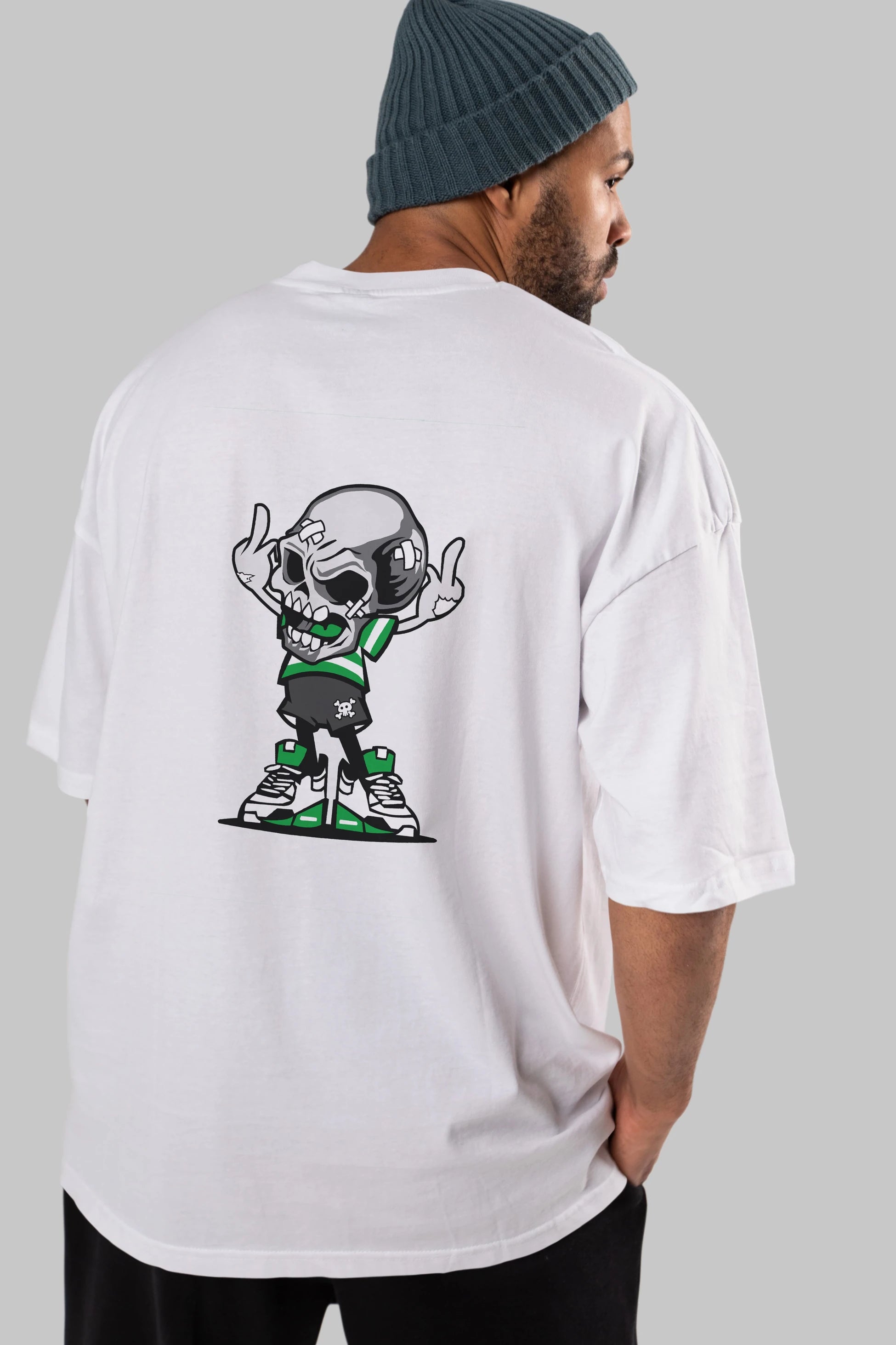 Skull F Hand Arka Baskılı Oversize t-shirt Erkek Kadın Unisex %100 Pamuk tişort
