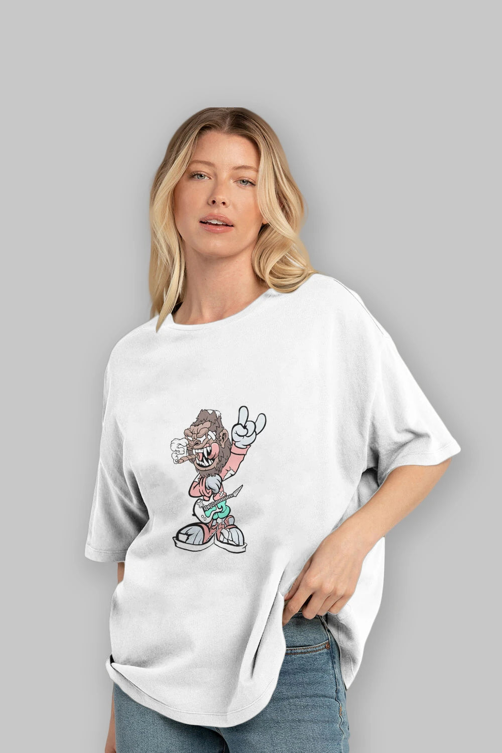 Gorilla Rockstar Ön Baskılı Oversize t-shirt Erkek Kadın Unisex %100 Pamuk tişort