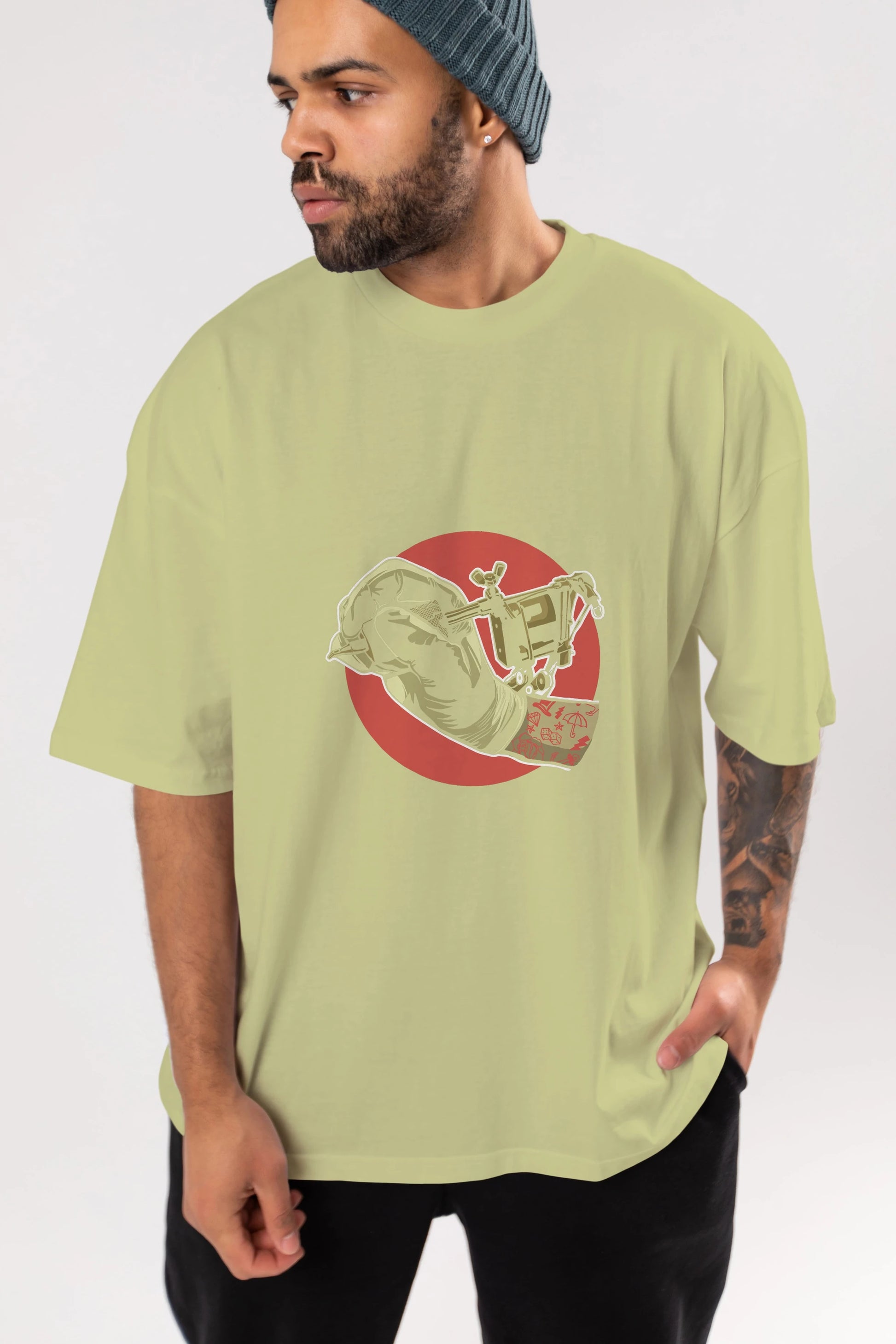 Tattoo Machine ] Ön Baskılı Oversize t-shirt Erkek Kadın Unisex %100 Pamuk tişort