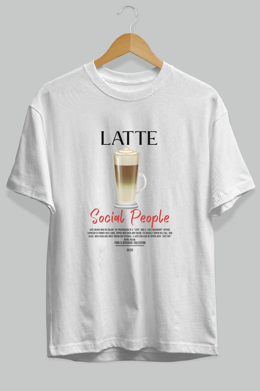 Latte Kokteyl Serisi ön Baskılı Oversize t-shirt Erkek Kadın %100 Pamuk Bisiklet Yaka tişort