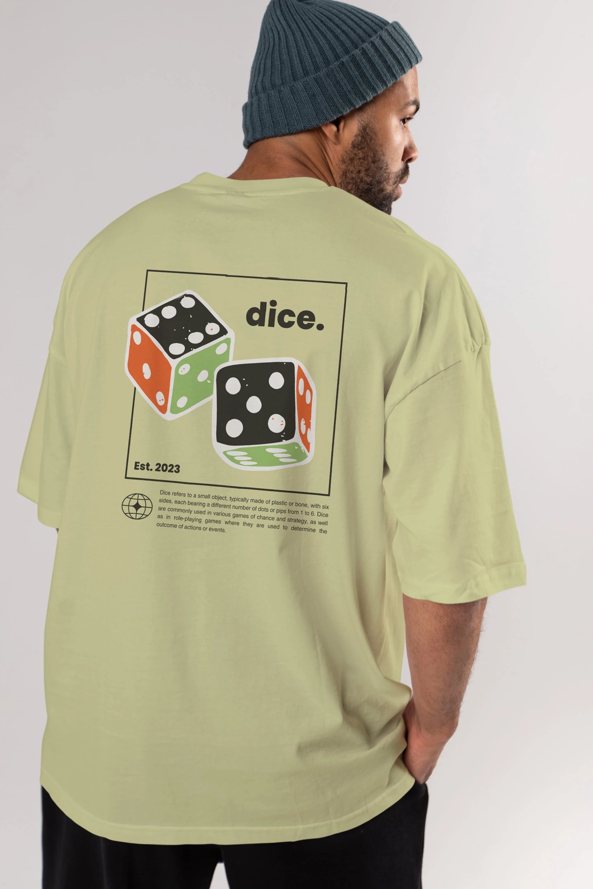 Dice Yazılı Arka Baskılı Oversize t-shirt Erkek Kadın Unisex
