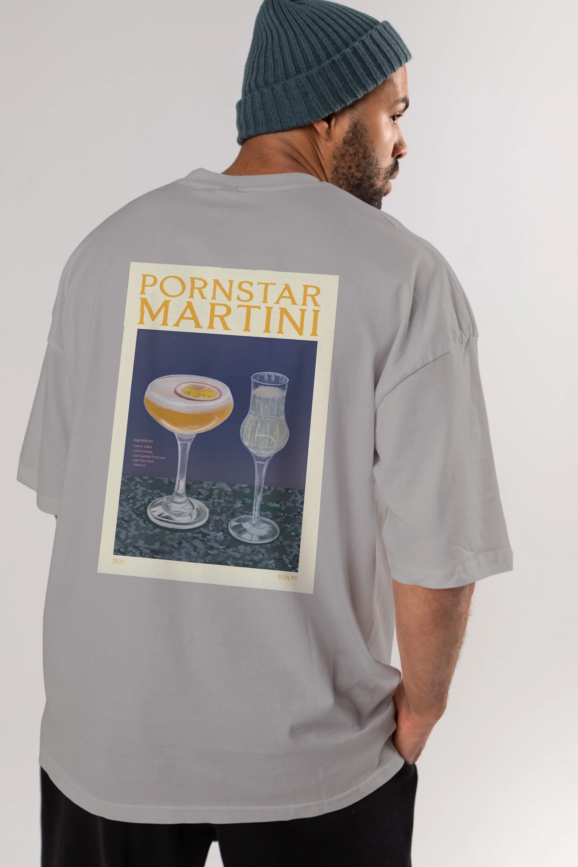 P.rnstar Martini Arka Baskılı Oversize t-shirt Erkek Kadın Unisex %100 Pamuk Bisiklet Yaka tişort
