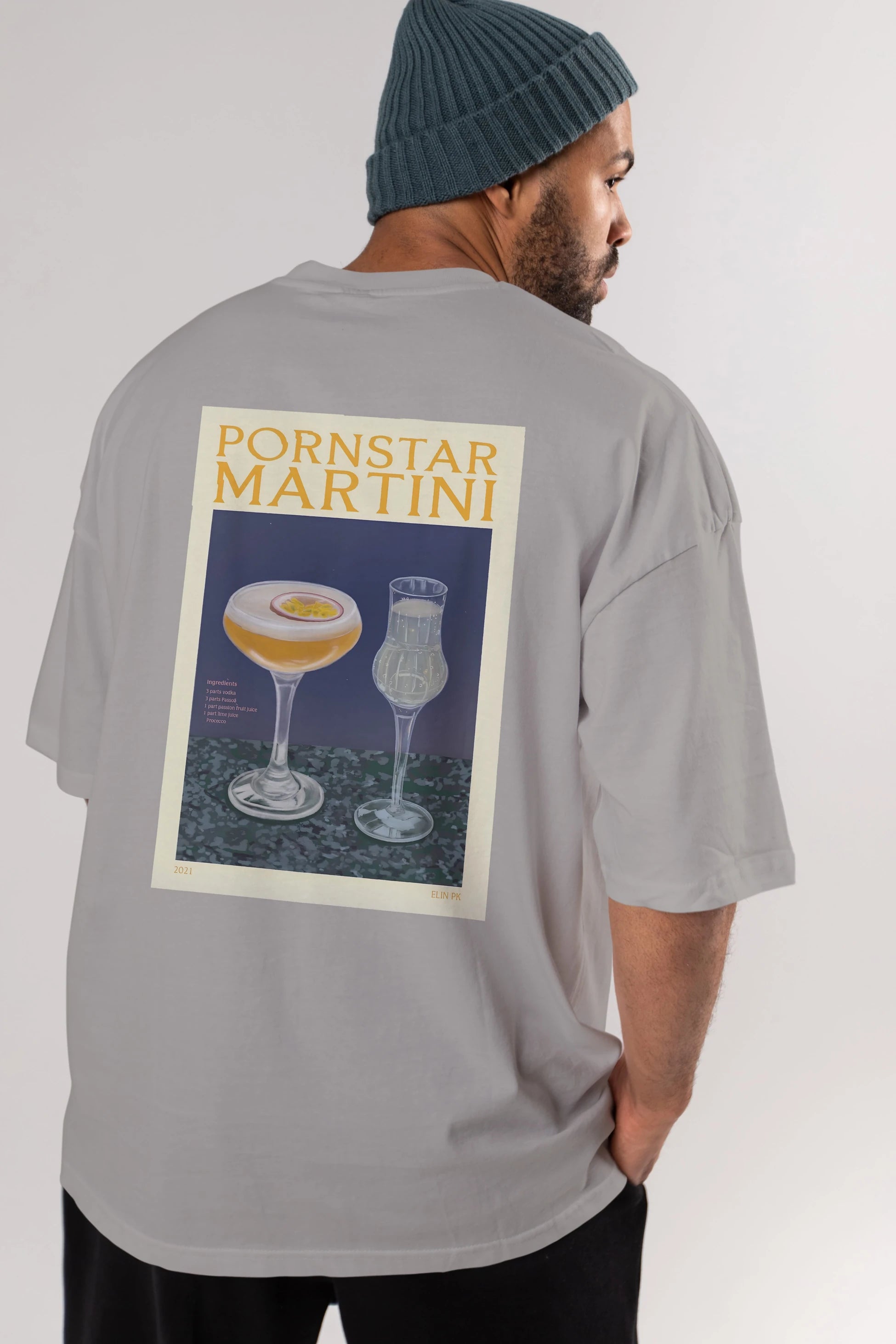 P.rnstar Martini Arka Baskılı Oversize t-shirt Erkek Kadın Unisex %100 Pamuk Bisiklet Yaka tişort