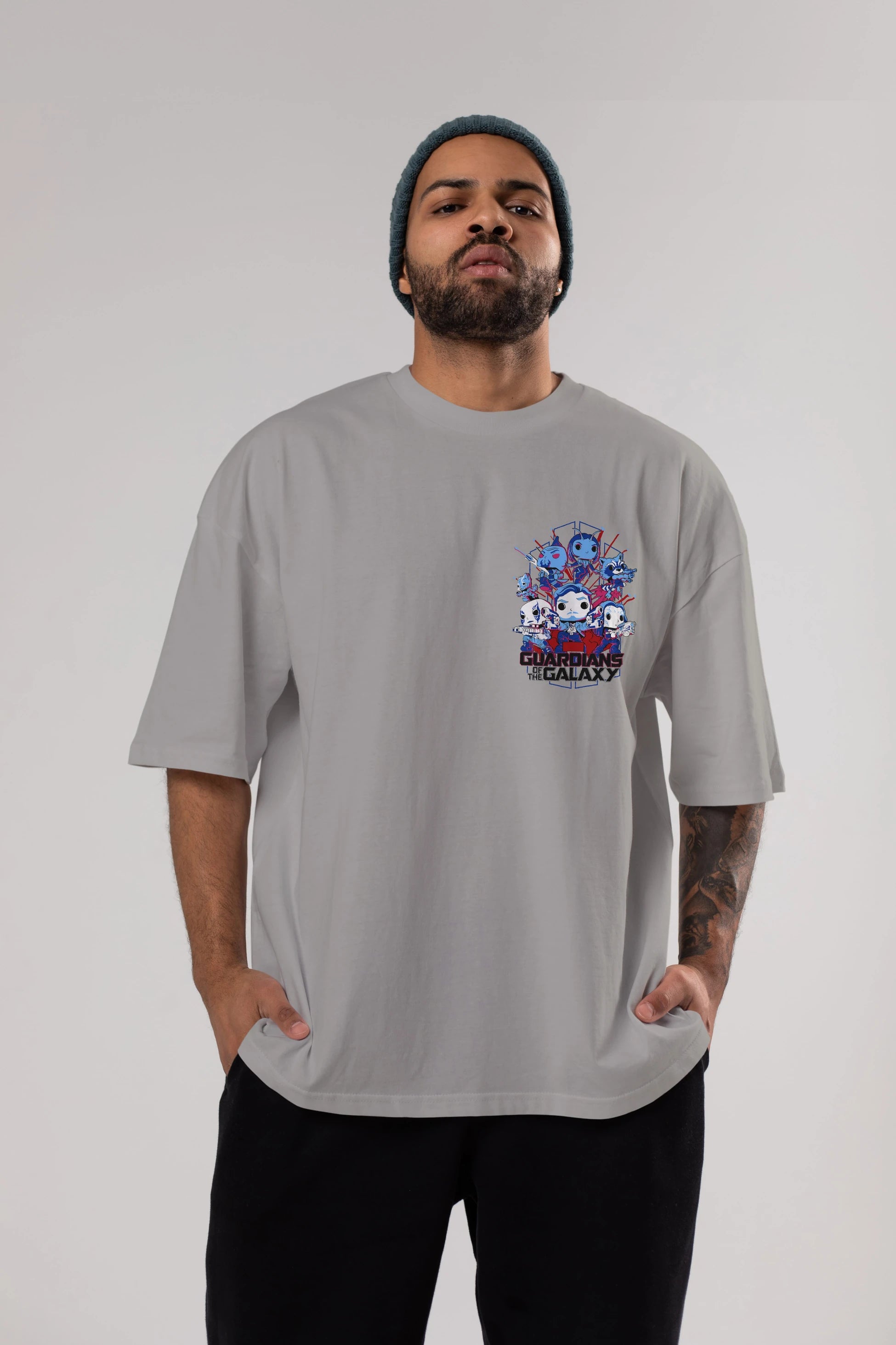 Guardians of the Galaxy Ön Sol Baskılı Oversize t-shirt Erkek Kadın Unisex %100 Pamuk Bisiklet Yaka tişort