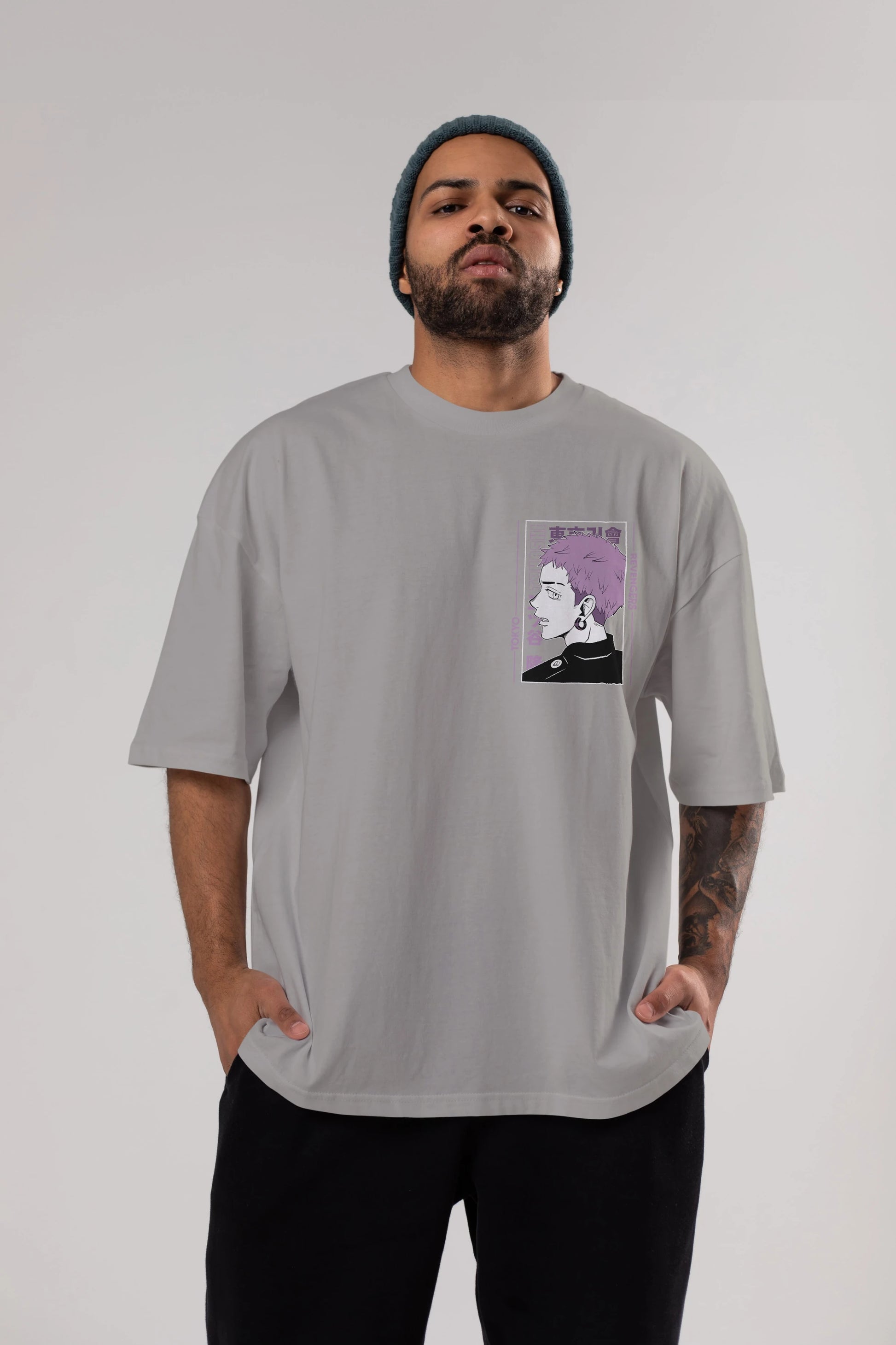 Takashi Mitsuya Ön Sol Baskılı Oversize t-shirt Erkek Kadın Unisex %100 Pamuk Bisiklet Yaka tişort