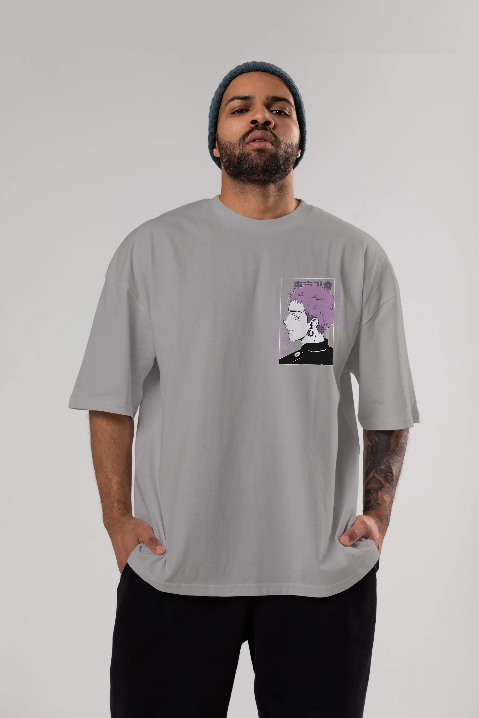 Takashi Mitsuya Ön Sol Baskılı Oversize t-shirt Erkek Kadın Unisex %100 Pamuk Bisiklet Yaka tişort