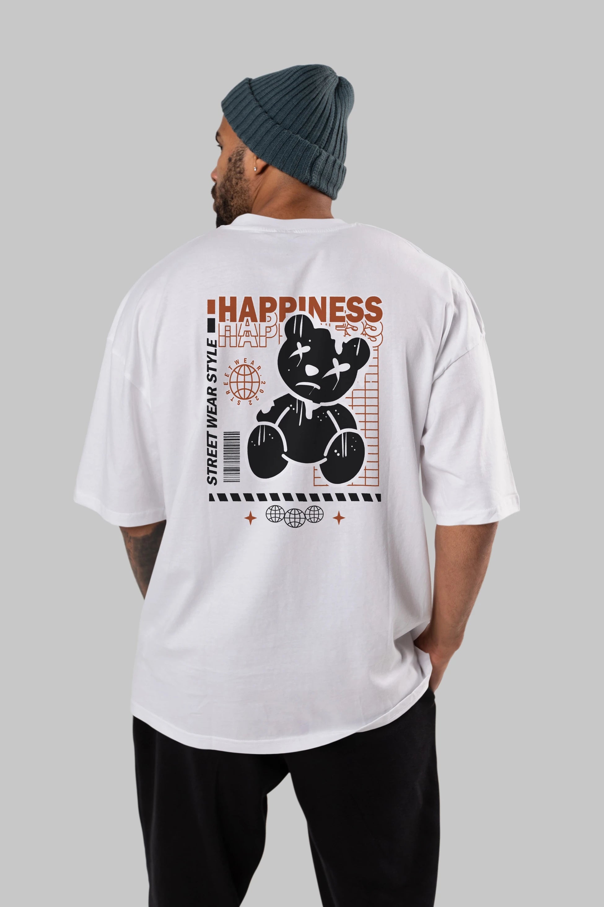 Happiness Bear 2 Arka Baskılı Oversize t-shirt Erkek Kadın Unisex