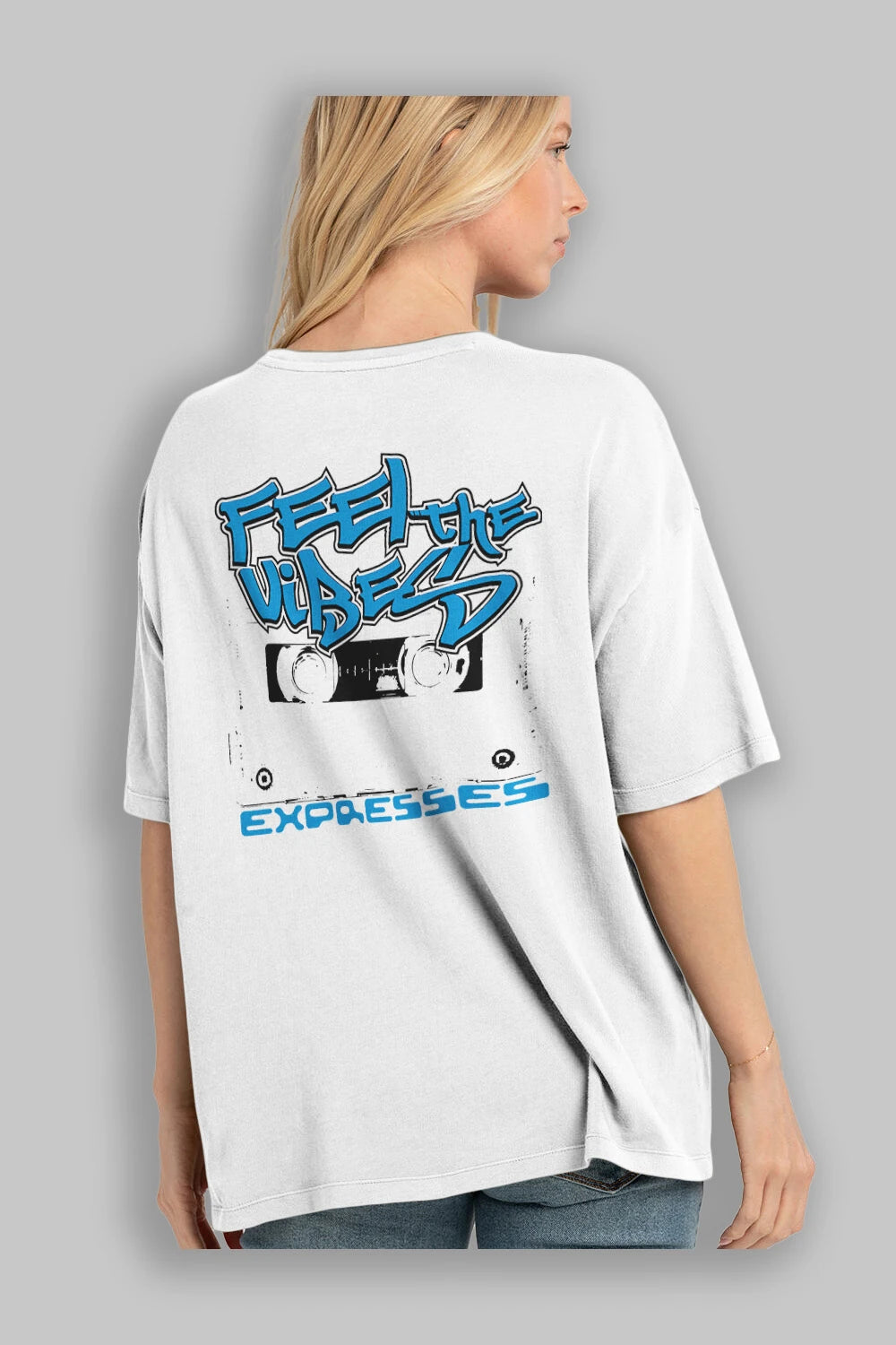 Feel The Vibes Arka Baskılı Oversize t-shirt Erkek Kadın Unisex