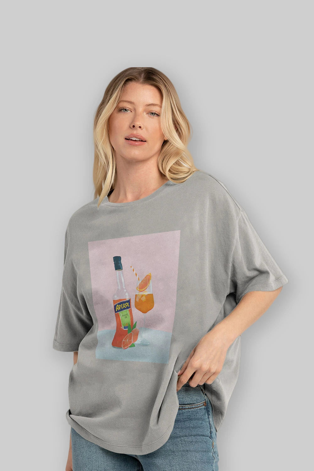 Aperol Spritz 3 Ön Baskılı Oversize t-shirt Erkek Kadın Unisex %100 Pamuk Bisiklet Yaka tişort