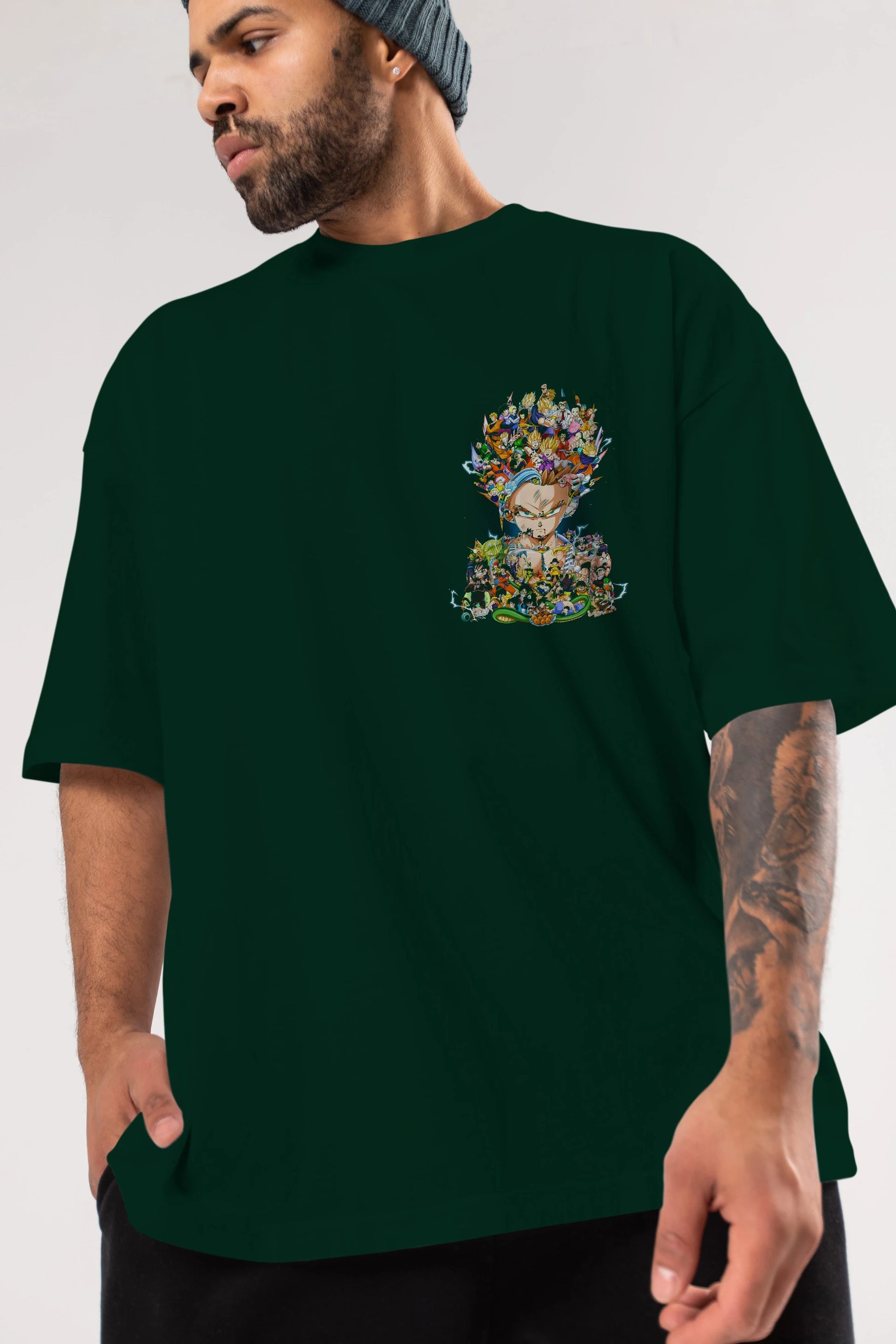 DRAGON BALL ART (2) Ön Sol Baskılı Oversize t-shirt Erkek Kadın Unisex %100 Pamuk Bisiklet Yaka tişort
